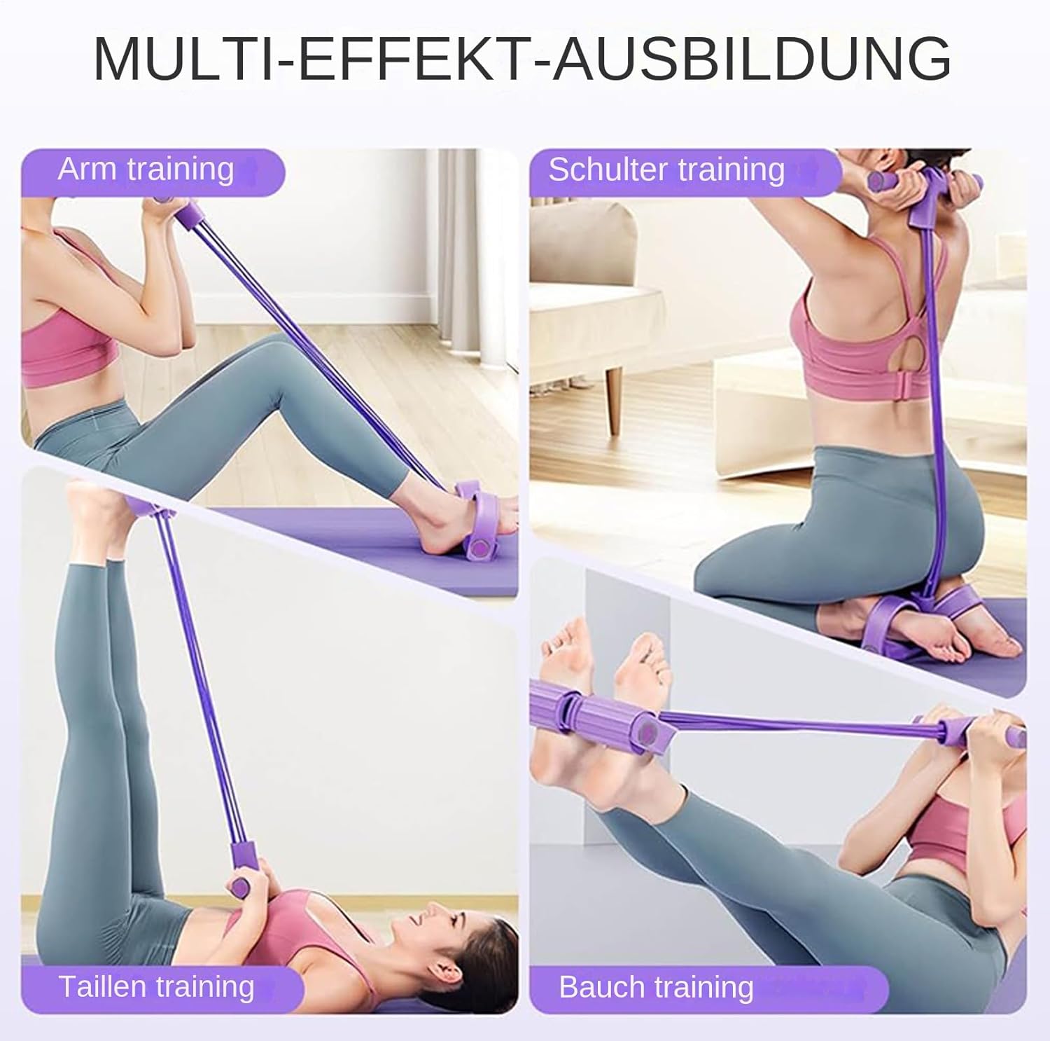 Fitnessbänder – 4-Röhren-Pedal-Knöchelzug-Stretchbänder – Workout-Flexibilitätstraining, Yoga-Zubehör für Frauen und Anfänger für unterwegs, zu Hause und im Wohnheim – Bild 2