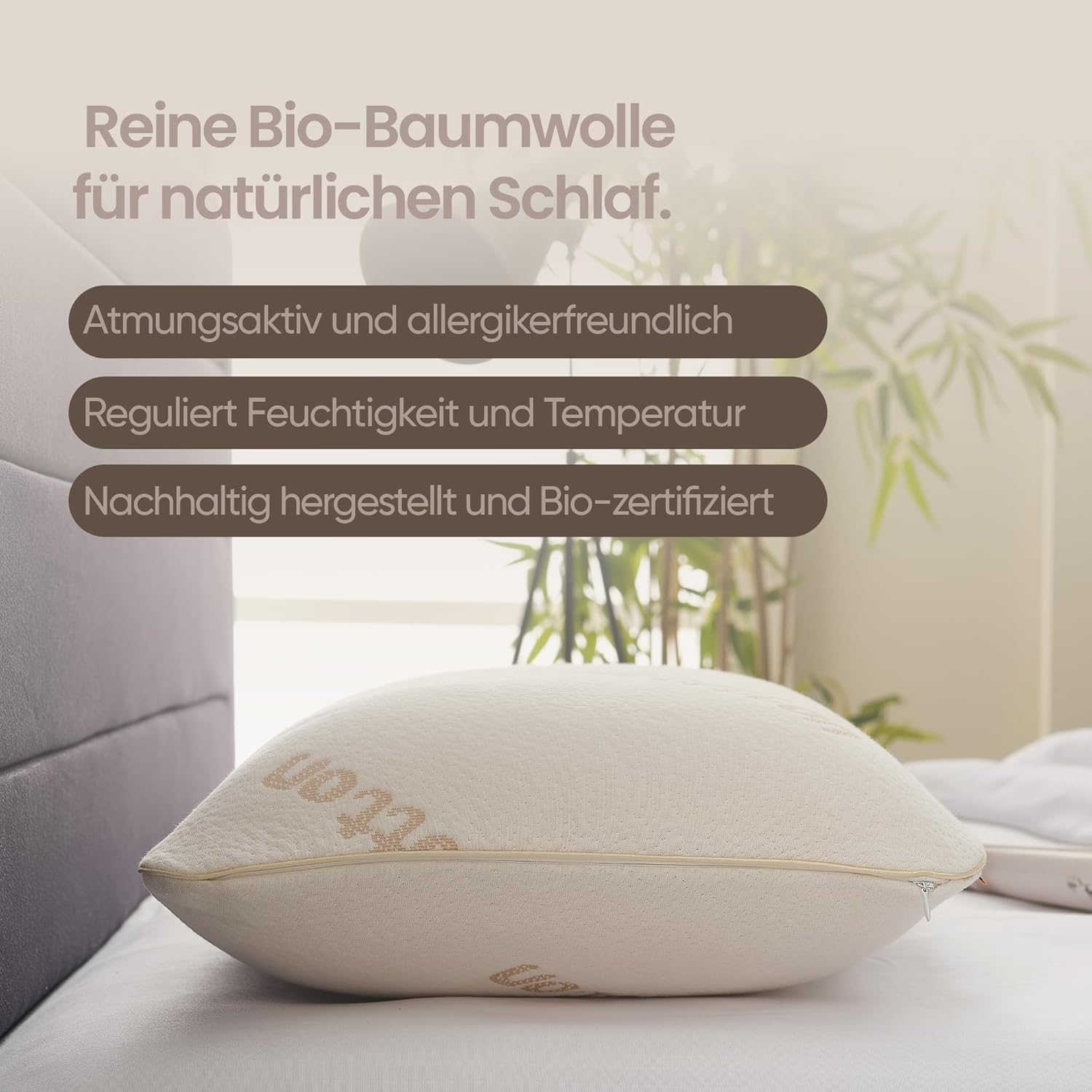 Bio-Baumwolle, orthopädisches Nackenstützkissen – mittelfest – für breite Schultern, Visco-Kissen, ergonomisch, hautfreundlich, natürlicher Schlafkomfort, Memory-Schaum-Kissen 15 cm hoch – Bild 4
