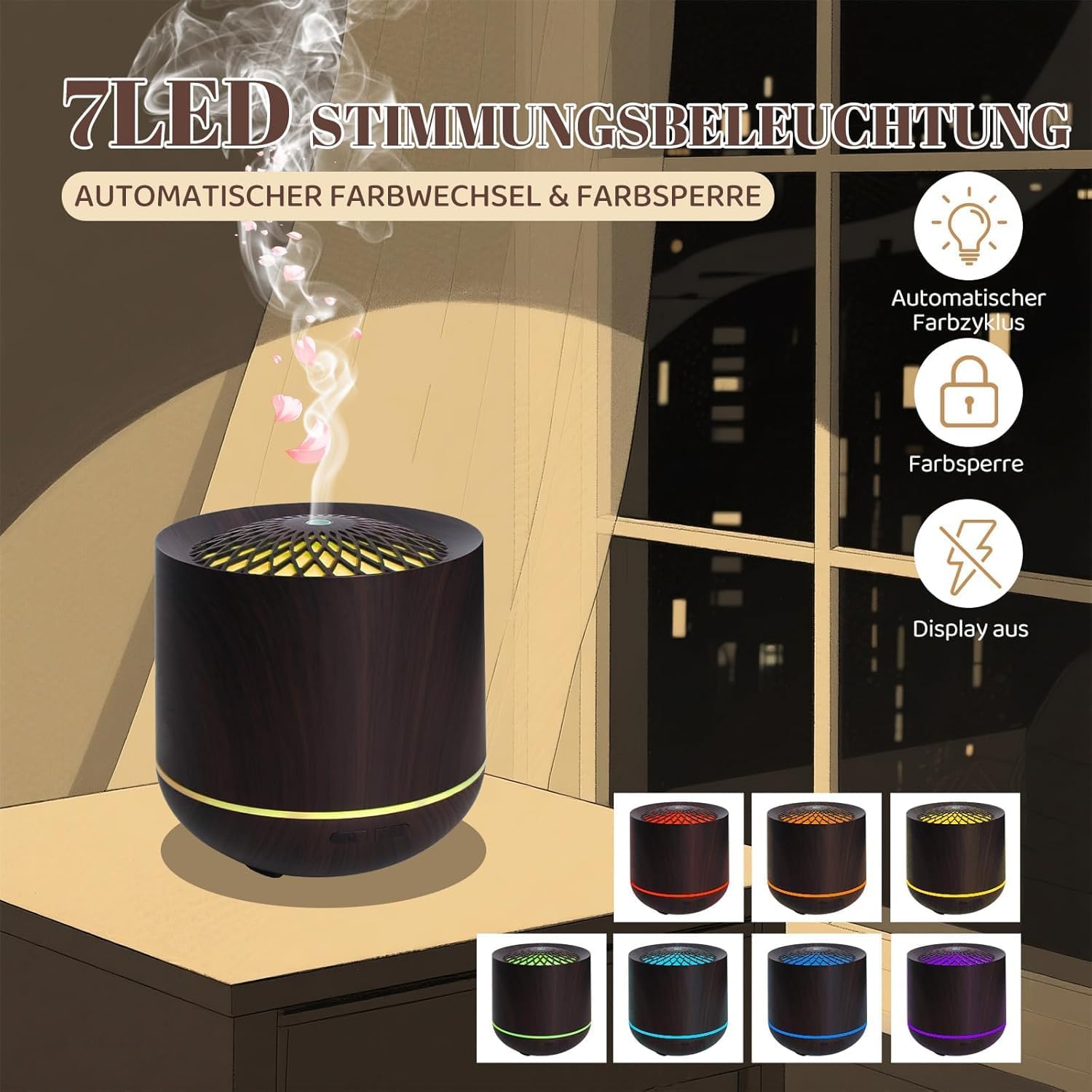 Aromadiffusor für ätherische Öle, 300 ml Ultraschalldiffusor, Luftbefeuchter mit kühlem Nebel, 7-Farben-LED-Licht und automatische Abschaltung – Bild 8
