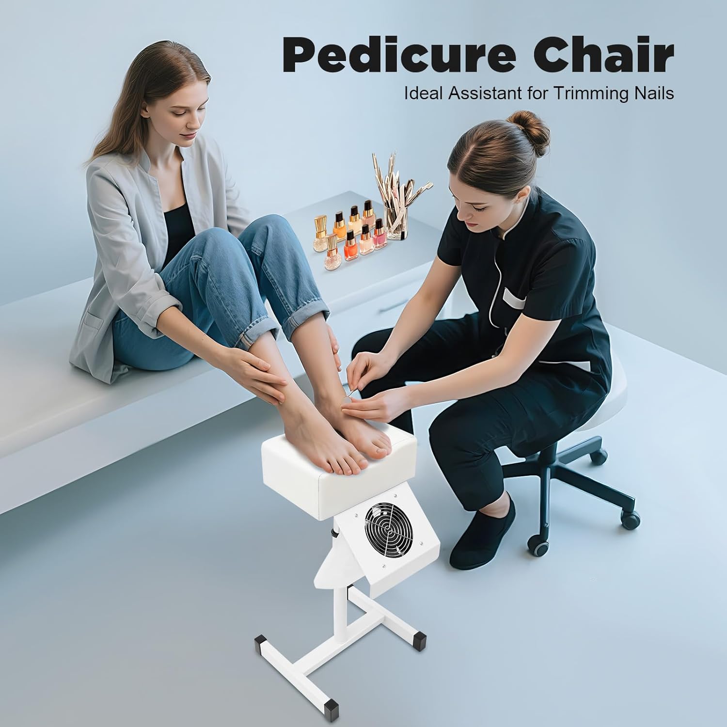 Mobiler Pedikürestuhl, Fußpflegestuhl mit Saugnapf, Pedikürestuhl, Fußpflege, Salonhocker, Beinstütze, Fußpflege, Beinstütze für Zuhause, Salon, Spa, Massage, Nagelstudio (weiß) – Bild 4