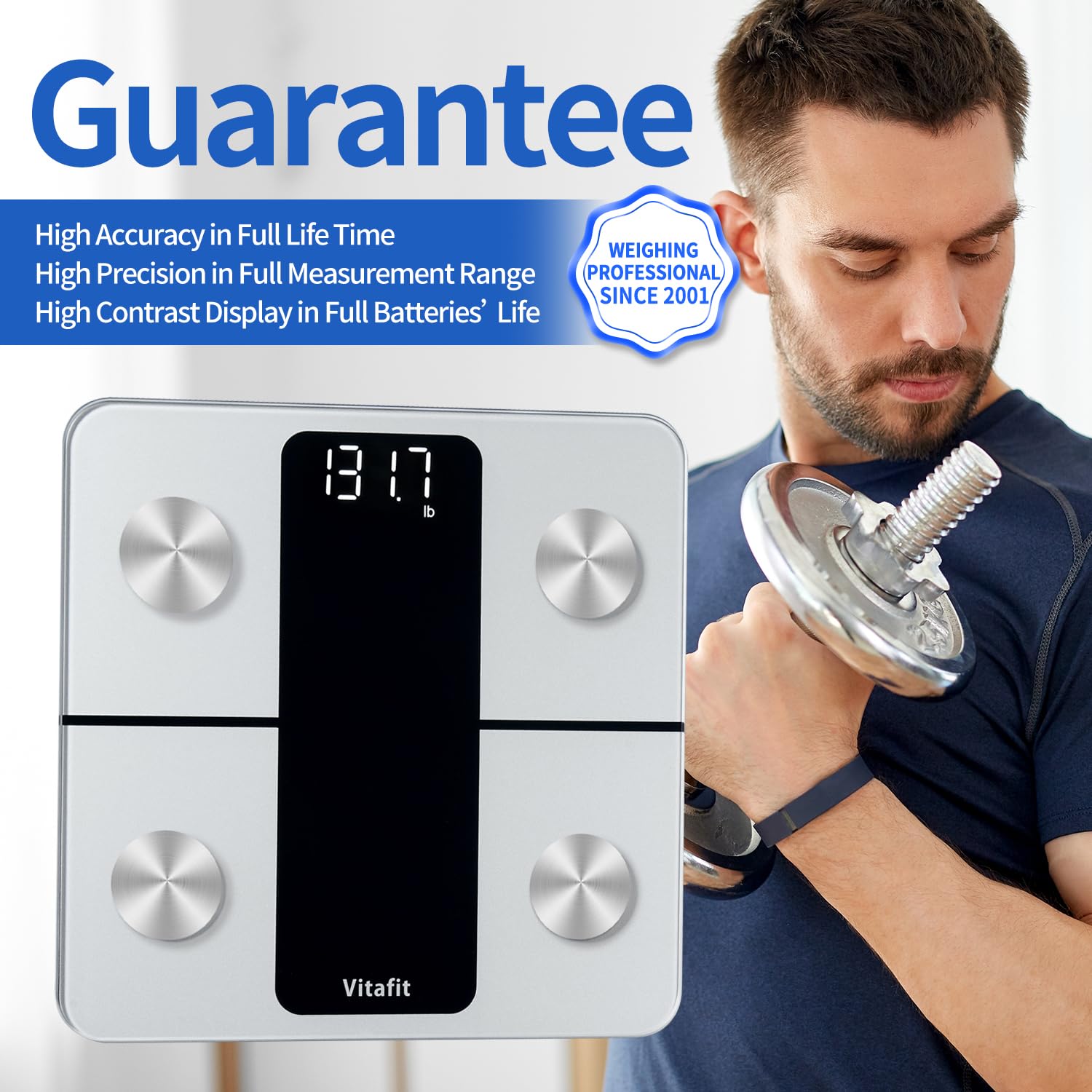Vitafit Körperfettwaage, Personenwaage mit App, Körperanalysewaage mit Bluetooth, Personenwaage mit Körperfett und Muskelmasse, BMI, Protein, BMR, Silber – Bild 2