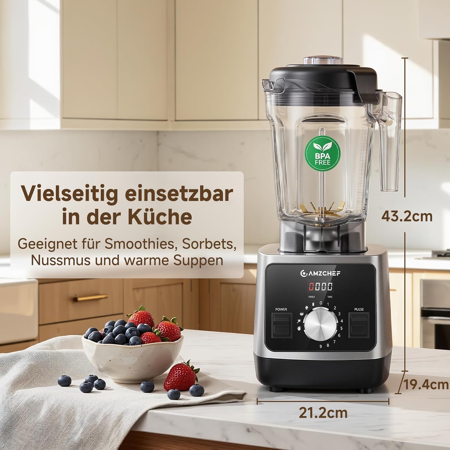 AMZCHEF Smoothie Maker 1800 W Standmixer Mixer, Hochleistungsmixer mit 2L Tritan-Behälter (BPA-frei), 6 Edelstahlklingen, Mixer für Smoothies, Shakes & Proteinshakes, selbstreinigend – Bild 7