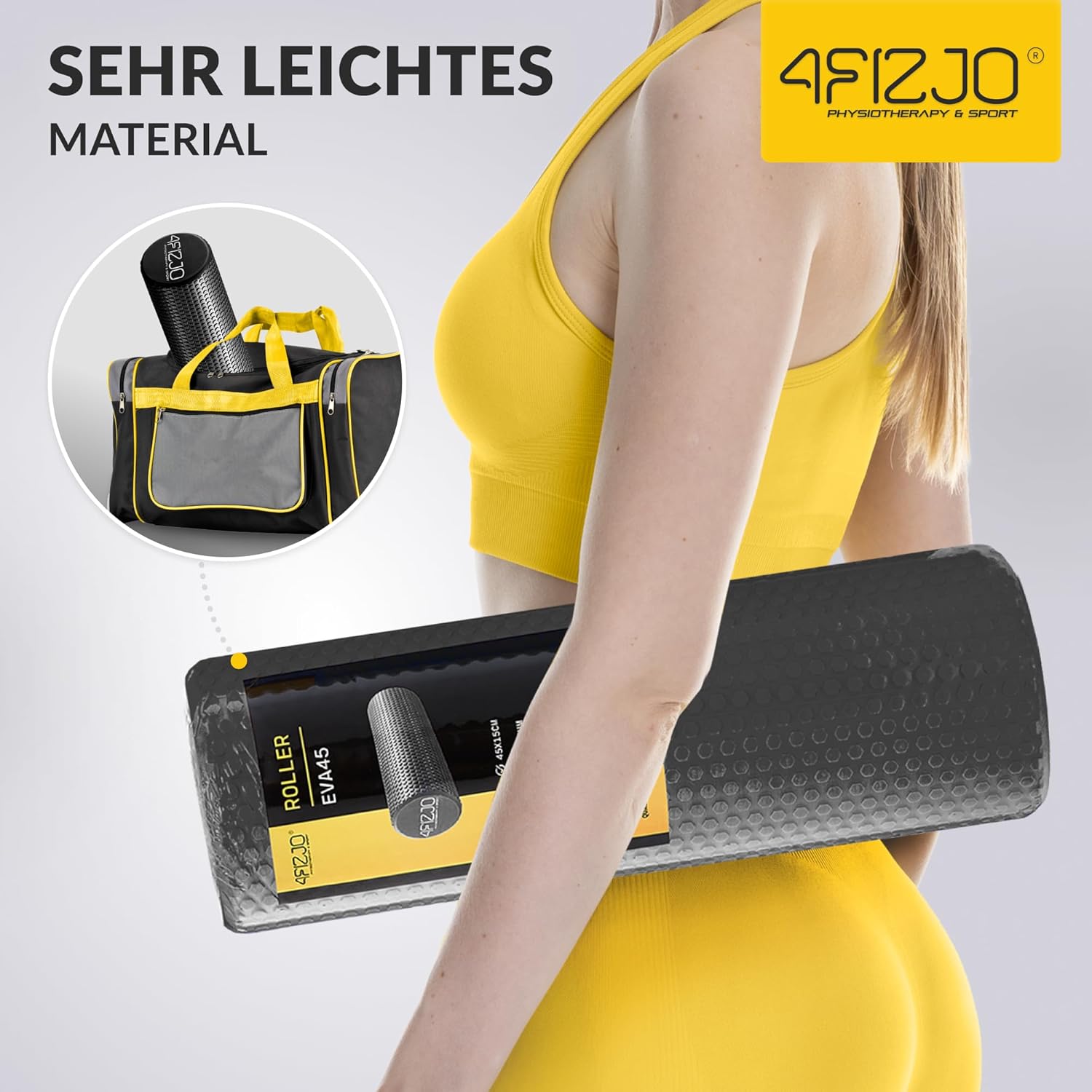 4FIZJO Faszienrolle mit Noppen aus EVA-Schaum, Durchmesser 15 cm, Länge 45 cm, Massagerolle, Rückenrolle, leicht, langlebig, mittlere Härte, Faszientraining, Massagetraining, schwarz – Bild 7