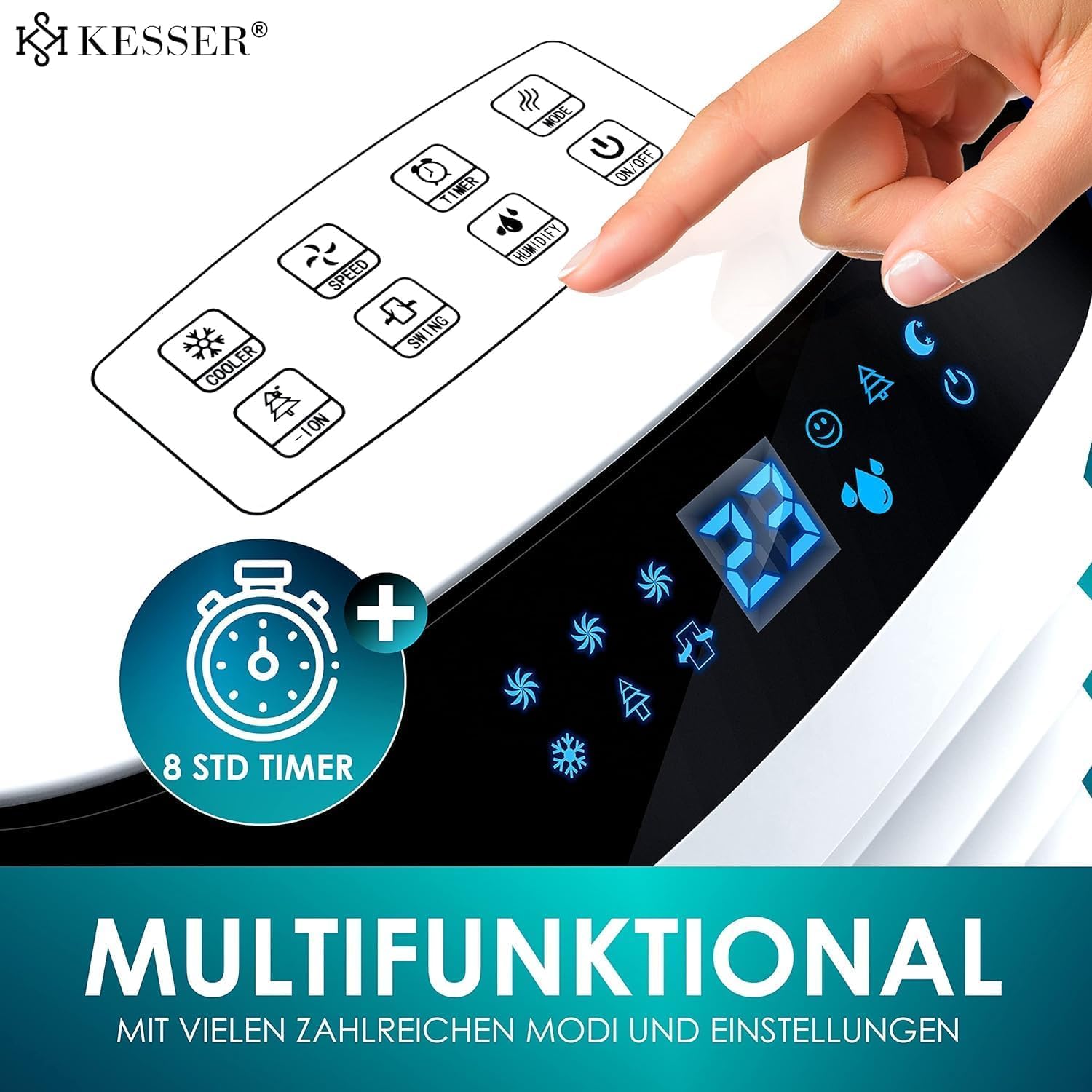KESSER® Mobile Klimaanlage 4in1 Luftkühler – Air Cooler mit Fernbedienung & Timer, 10L Wassertank, Ionisator & Luftbefeuchter, Ventilator Klimagerät ohne Abluftschlauch, 3 Stufen inkl. Kühlakkus – Bild 3