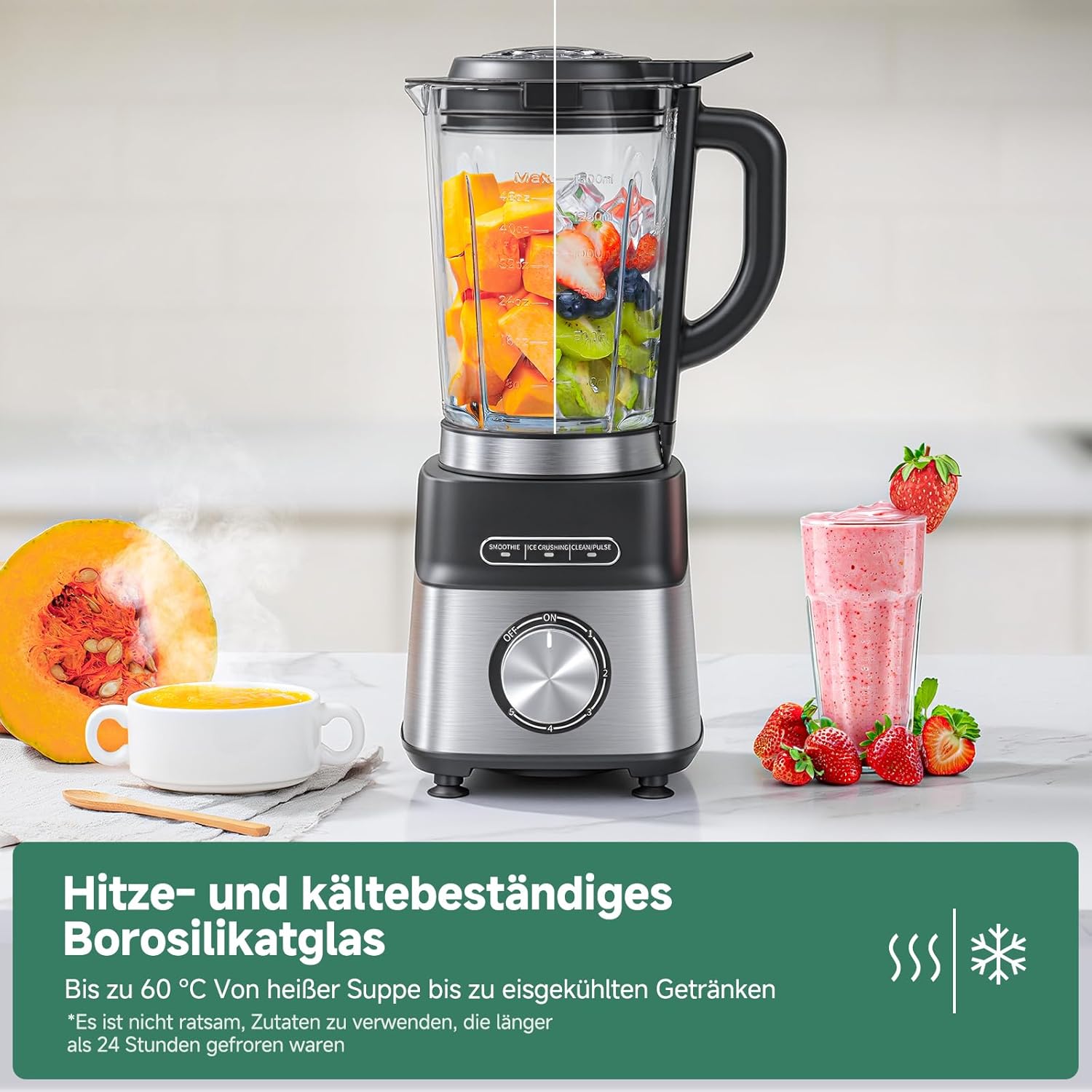 AMZCHEF Standmixer Gas-Smoothie-Maker mit Glasbehälter und 6-Klingen-System – Hochleistungsmixer 1200 W für Smoothies, Eis und Shakes, 5-Stufen-Steuerung mit Impuls und Selbstreinigung – Bild 5