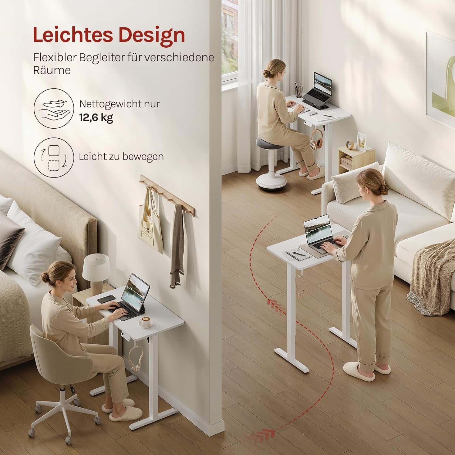 WOLTU Höhenverstellbarer elektrischer Schreibtisch mit Memory-Funktion & Kollisionsschutz, 80 kg Tragkraft, leise, Computertisch für Home Office, Arbeitszimmer, 80 x 48 cm, Weiß – Bild 4