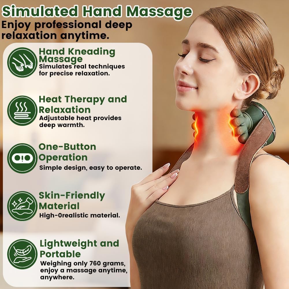 4D Bionic Hand-Nackenmassagegerät, Nackenmassagegerät, Rückenmassagegerät mit 3 Stufen und 2 Temperaturstufen, Massagegerät, Massage-Nacken für Zuhause, Büro, Reisen – Bild 2