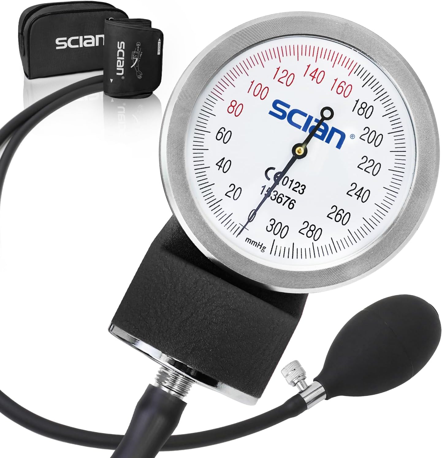 SCIAN Manuelles Blutdruckmessgerät mit europäischer Blutdruckmanschette (22–42 cm) und D-Ring – inklusive Tragetasche für Krankenschwestern, Ärzte, Senioren, Erwachsene – Schwarz