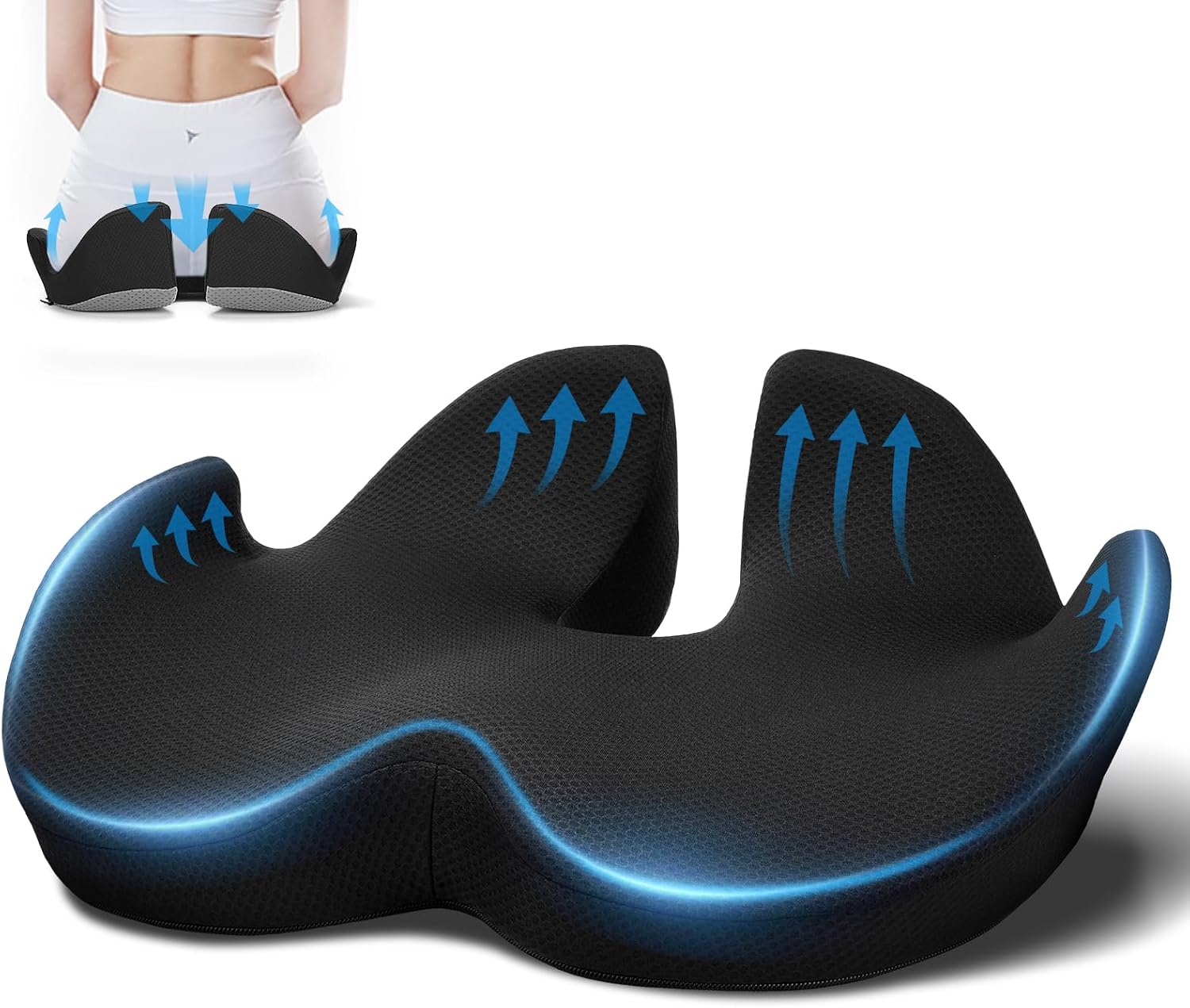 Ergonomisches Sitzkissen für Bürostuhl, Memory-Schaum-Sitzkissen mit Druckentlastung und rutschfester Unterseite, ideal für Heimbüro, Büro und Gaming