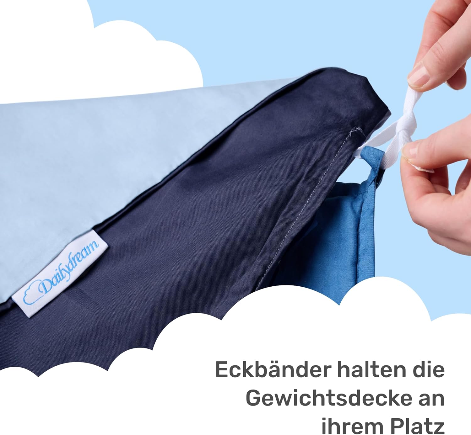 Dailydream Bezug für Gewichtsdecke für Erwachsene, 135 x 200 cm | Zweifarbiges Blau | 100 % Baumwolle | Ersatzbezug / Wechselbezug | Waschbar | Atmungsaktiv und hautfreundlich | Bezug für Gewichtsdecke – Bild 3