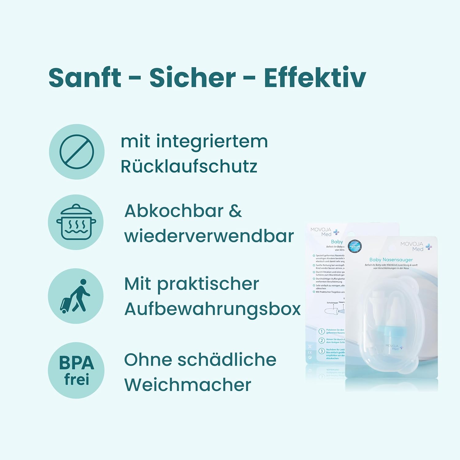 MED Nasensauger für Babys und Kinder – inklusive zusätzlicher Aufsätze und ohne Filter, aus sicherem medizinischem Silikon und wiederverwendbar, Nasensauger für Nasenschleim, Nasensauger für Babys, Säuglinge und Kleinkinder – Bild 4