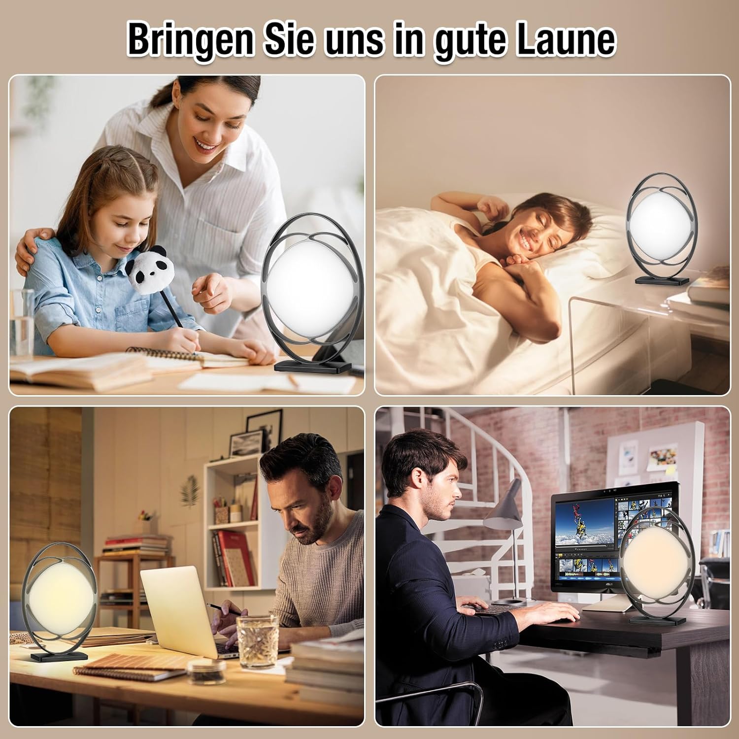 Tageslichtlampe 15000 Lux, Tageslichtlampe mit 3 Farbtemperaturen, 5 Helligkeitsstufen, Simulation von Tageslicht, UV-freie LED-Tageslichtlampen, Touch Control Sonnenlichtlampe, Vollspektrumlampe – Bild 7