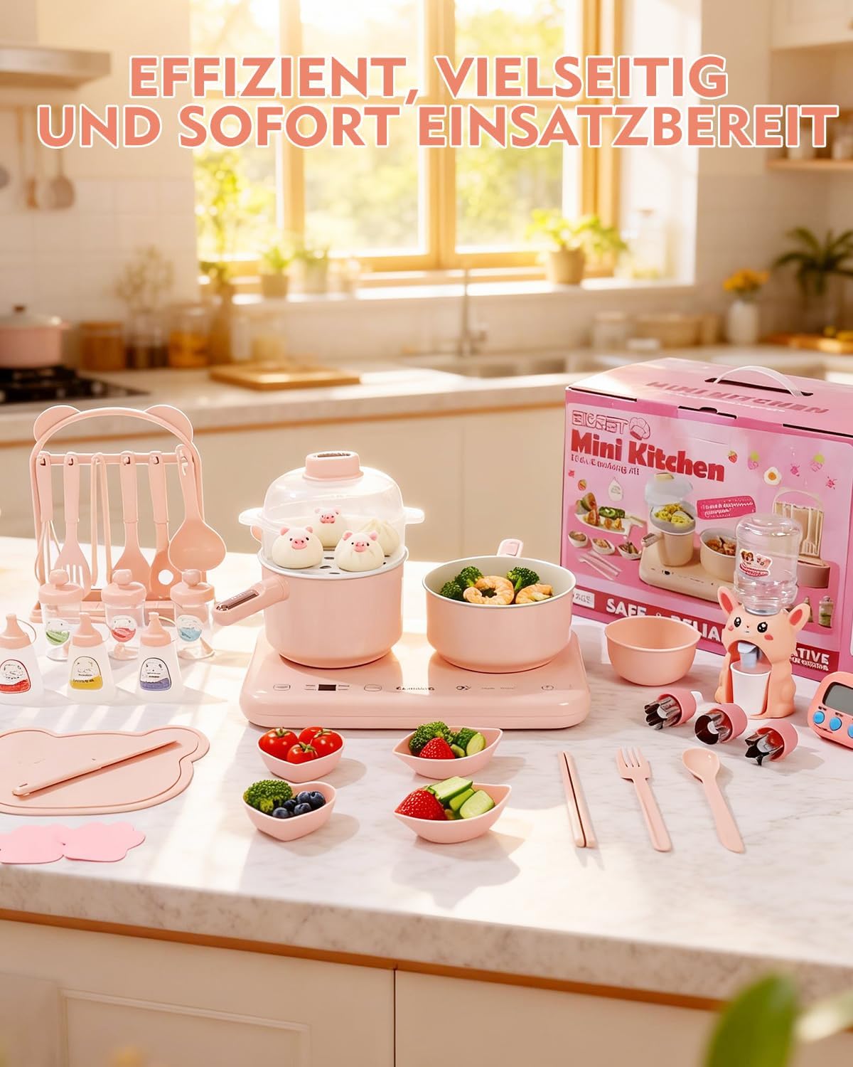 Elektrischer Hot Pot Mini-Multikocher mit Doppelkochfeld – elektrischer Kochtopf mit Dampfgarer und Suppentopf, für Eintopf und Suppen, kompakt, leicht zu reinigen (Rosa) – Bild 7