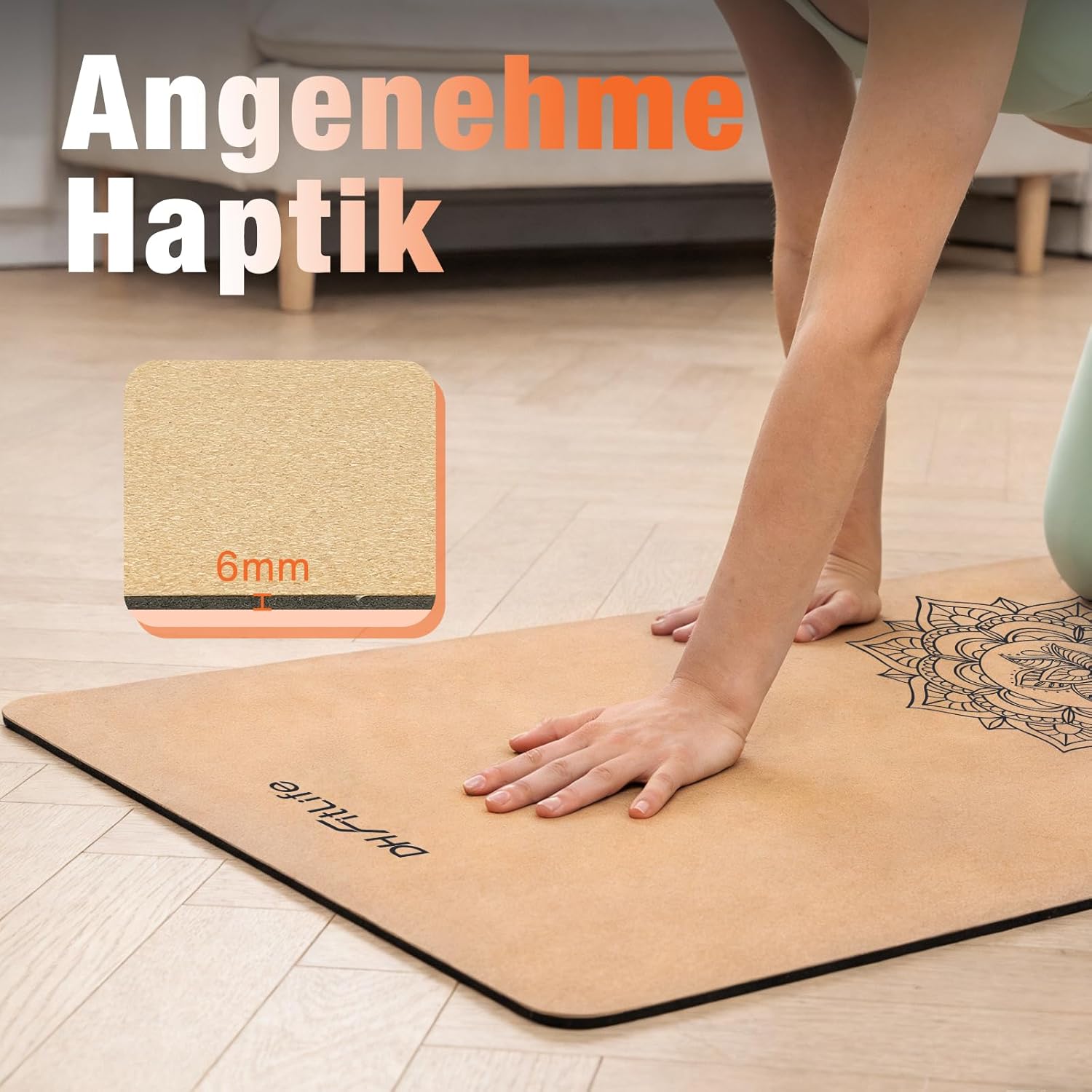 DH FitLife Kork-Yogamatte, rutschfest, aus Naturkautschuk | Gebrauchsfertig | Leicht zu reinigen | Hochwertige Sport-, Fitness- und Gymnastikmatte für Yoga, Pilates und Balance – Bild 4