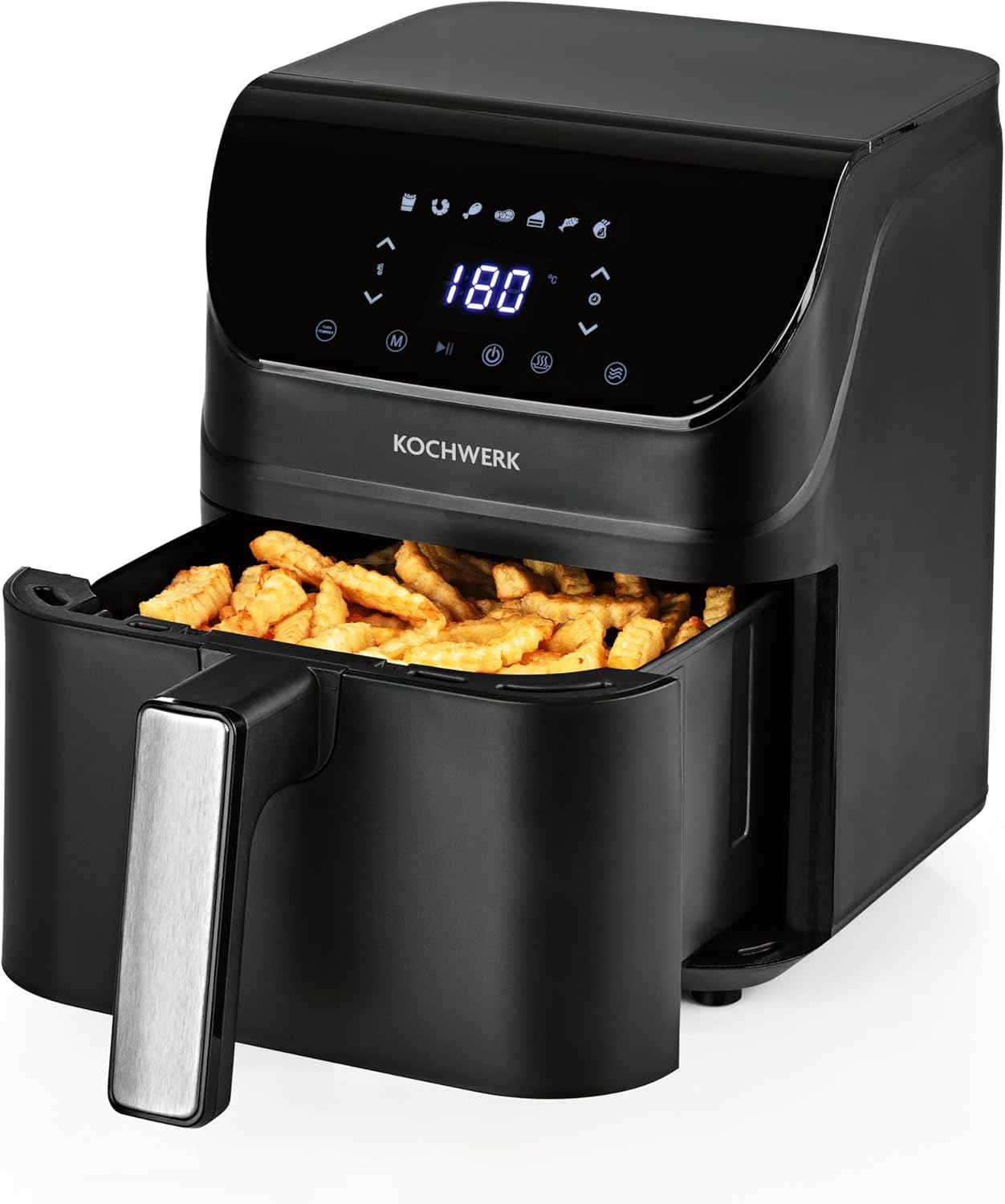 Rachs KOCHWERK Digitale Heißluftfritteuse 4L | Airfryer mit Touchscreen zum fettarmen Kochen, Grillen oder Backen ohne Öl | Erinnerungsfunktion zum Wenden | Einfache Reinigung | 1400 W