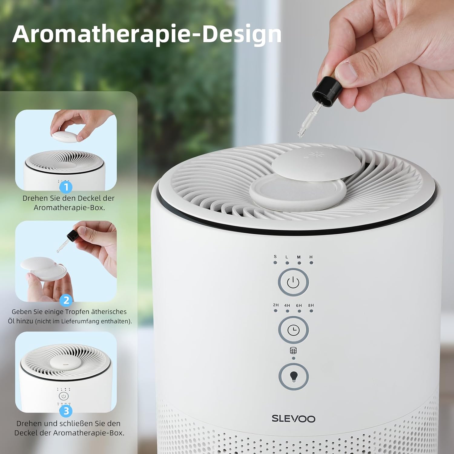 Slevoo Luftreiniger für Zuhause, Tierhaarallergie, 3-in-1 HEPA-Filter, CADR 200 m³/h, Schlafmodus, gegen Tierhaare, Rauch & Gerüche, energiesparend, 03 Pro Max, Weiß – Bild 4
