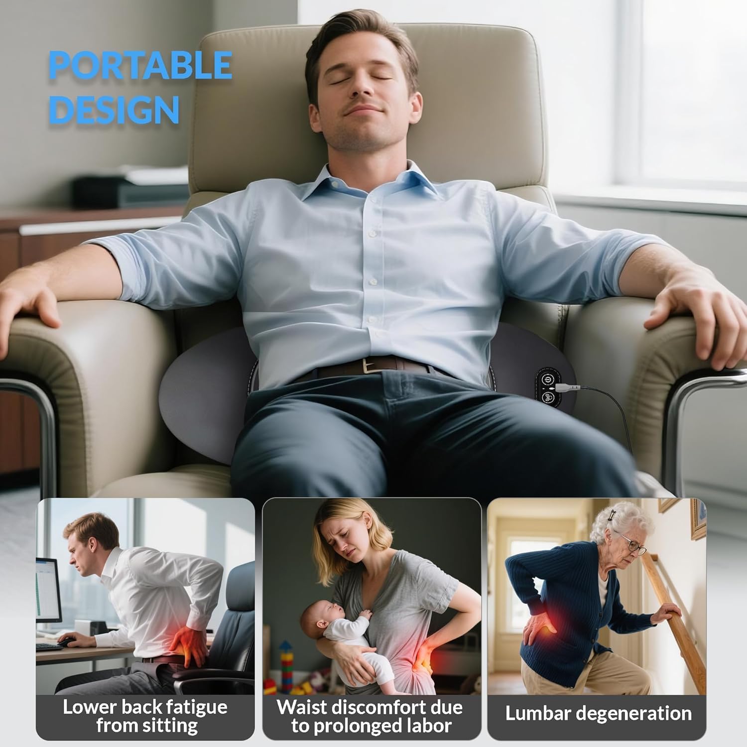Ergo Pur Back, 2026 Upgrade 3 Zonen Ergo Flow Tiefenmassagegerät, ergonomisches Rückenmassagegerät, unterer Rücken, elektrisches Massagegerät mit Wärme (schwarz) – Bild 7