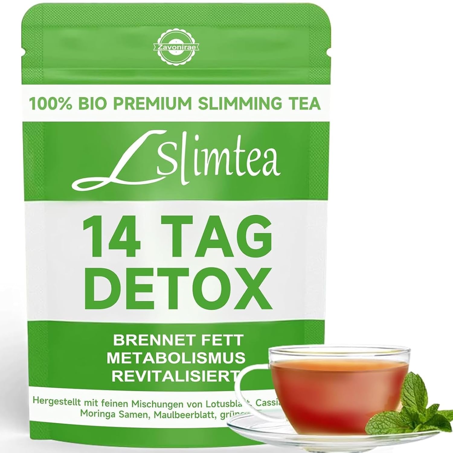 Detox-Tee zur Gewichtsreduktion, grüner Detox-Pulver-Helfer – Packung mit 14 natürlichen Kräutertees zur Fettverbrennung, Stoffwechselanregung und Bauchfettreduzierung | Sanfte Darmreinigung und Entgiftung