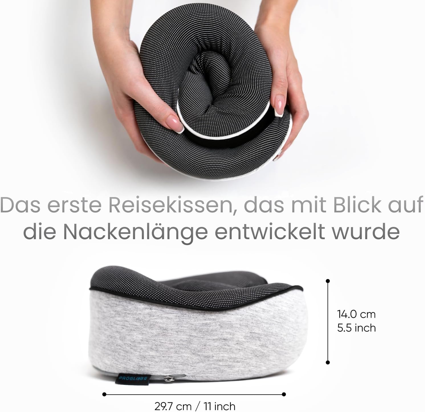 Proglobe Flugzeug-Nackenkissen, Reisekissen, 100 % Memory-Schaum, orthopädisches Nackenkissen, ideal für Reisen im Flugzeug, Auto, Zug, mit 3D-Schlafmaske, Ohrstöpsel, hochwertiger Netzbeutel, grau – Bild 5
