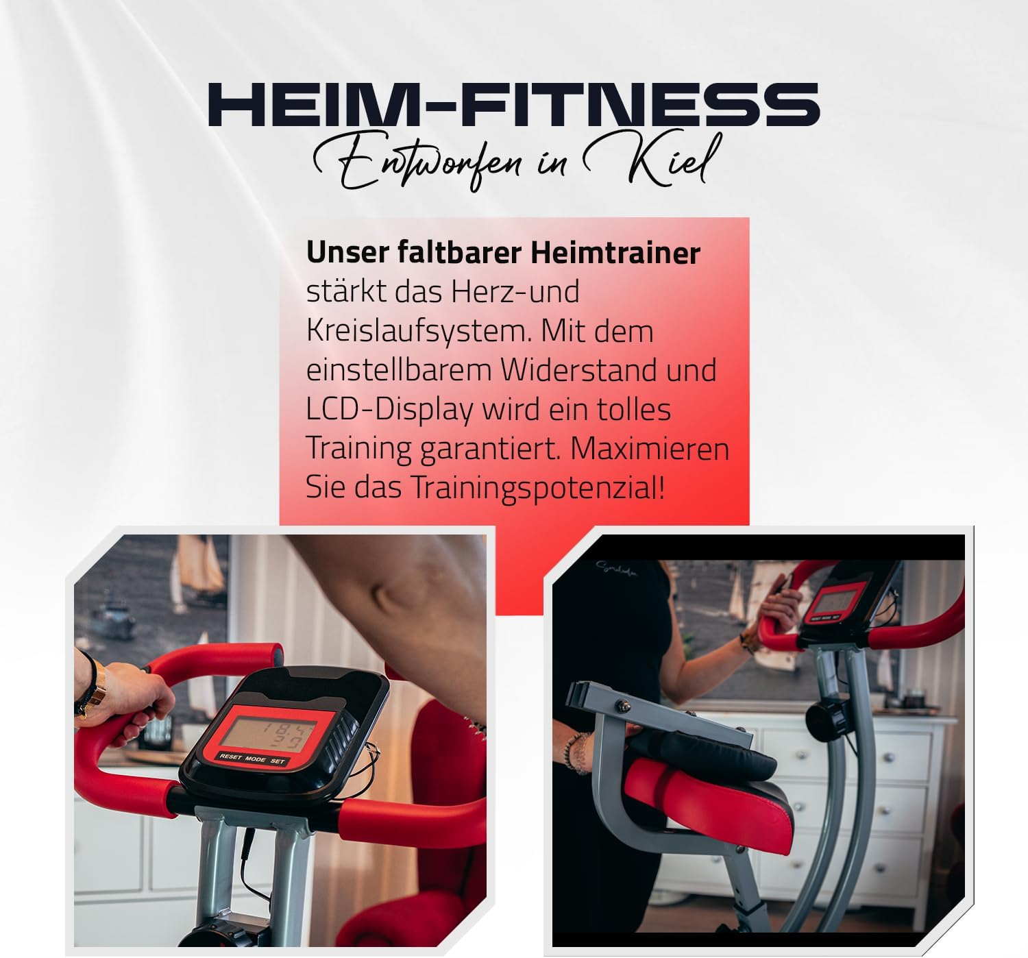 Senioren-Heimtrainer, faltbarer Fahrradtrainer, Heimtrainer, Fitnessfahrrad, LCD-Trainingscomputer, faltbarer Heimtrainer, inklusive Pulsmessung, 8 Widerstandsstufen – Bild 2