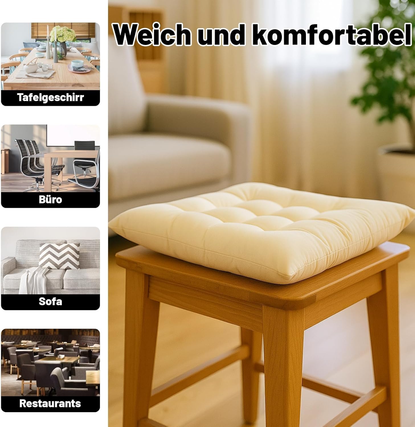 2er-Set Sitzkissen, 40 x 40 cm, Beige, weiche Sitzpolster für drinnen und draußen, waschbare Stuhlkissen für Gartenstühle und Esszimmer – Bild 6
