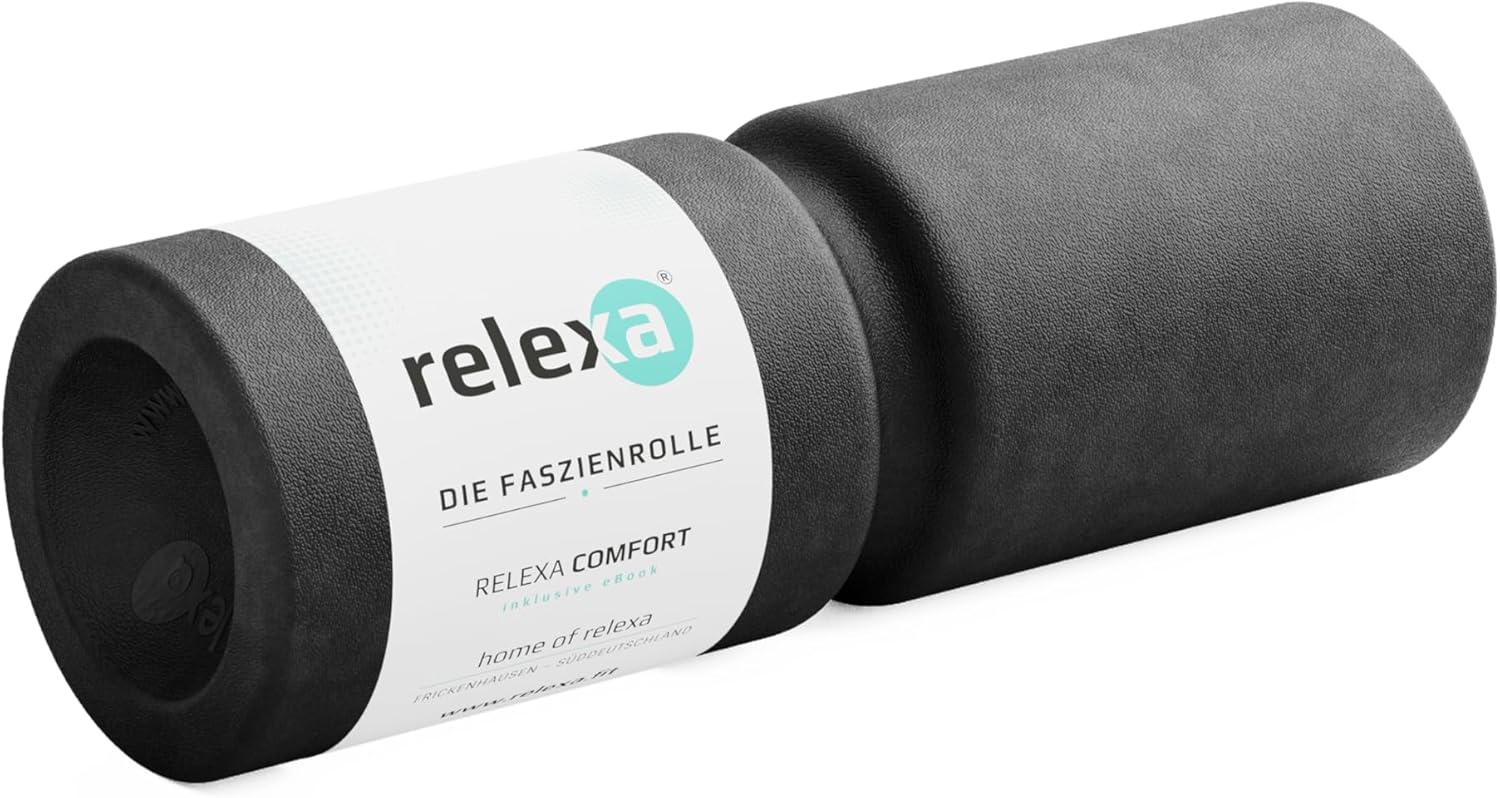 relexa Comfort Foam Roller, Massagerolle mit umlaufender Nut für die Wirbelsäule, Ganzkörper-Selbstmassage bei Verspannungen, inkl. Faszien-eBook, 38 x 13 cm (L x Durchmesser) in verschiedenen Farben