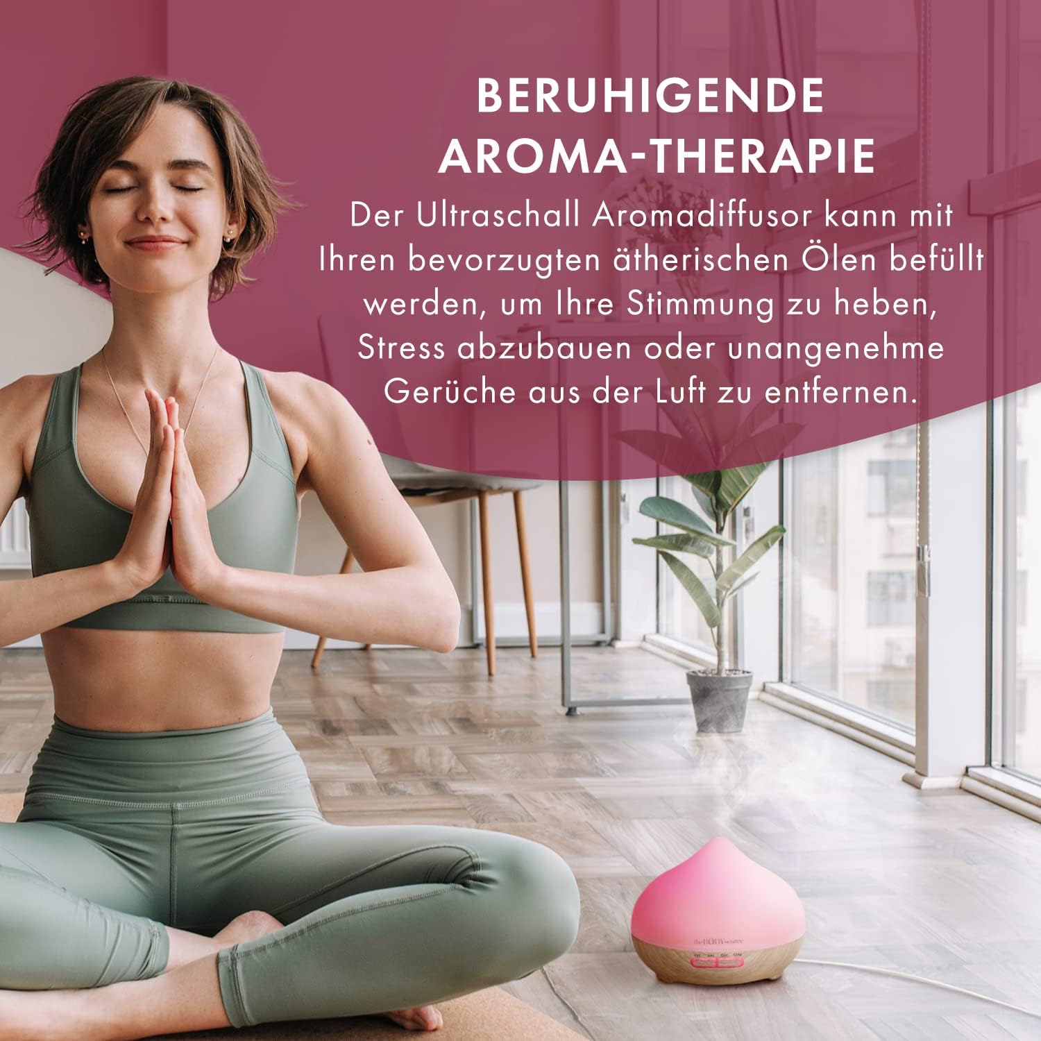 The Body Source 300 ml Ultraschall-Aroma-Diffusor – Luftbefeuchter mit 7-Farben-LED-Licht und Timer – Elektrischer Ölbrenner für ätherische Öle – Aromatherapie für Zuhause, Büro, Spa – Bild 7