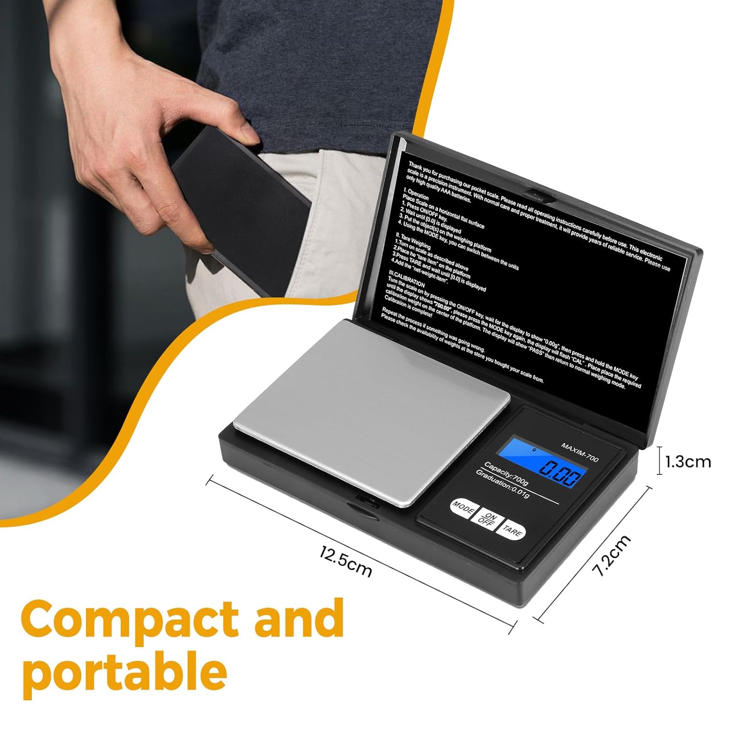 Oderra Präzisionswaage 700 g x 0,01 g, tragbare Schmuckwaage mit LCD-Display, inklusive 2 Batterien, geeignet für Schmuck, Gold, Kaffee und Lebensmittel – Bild 3
