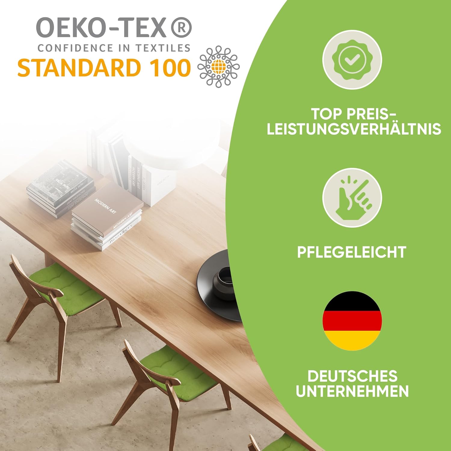 Gräfenstayn®, 4er-Set Sitzkissen, 40 x 40 x 3 cm, mit Bändern, für den Innen- und Außenbereich, mit Öko-Tex-Siegel – Bild 6