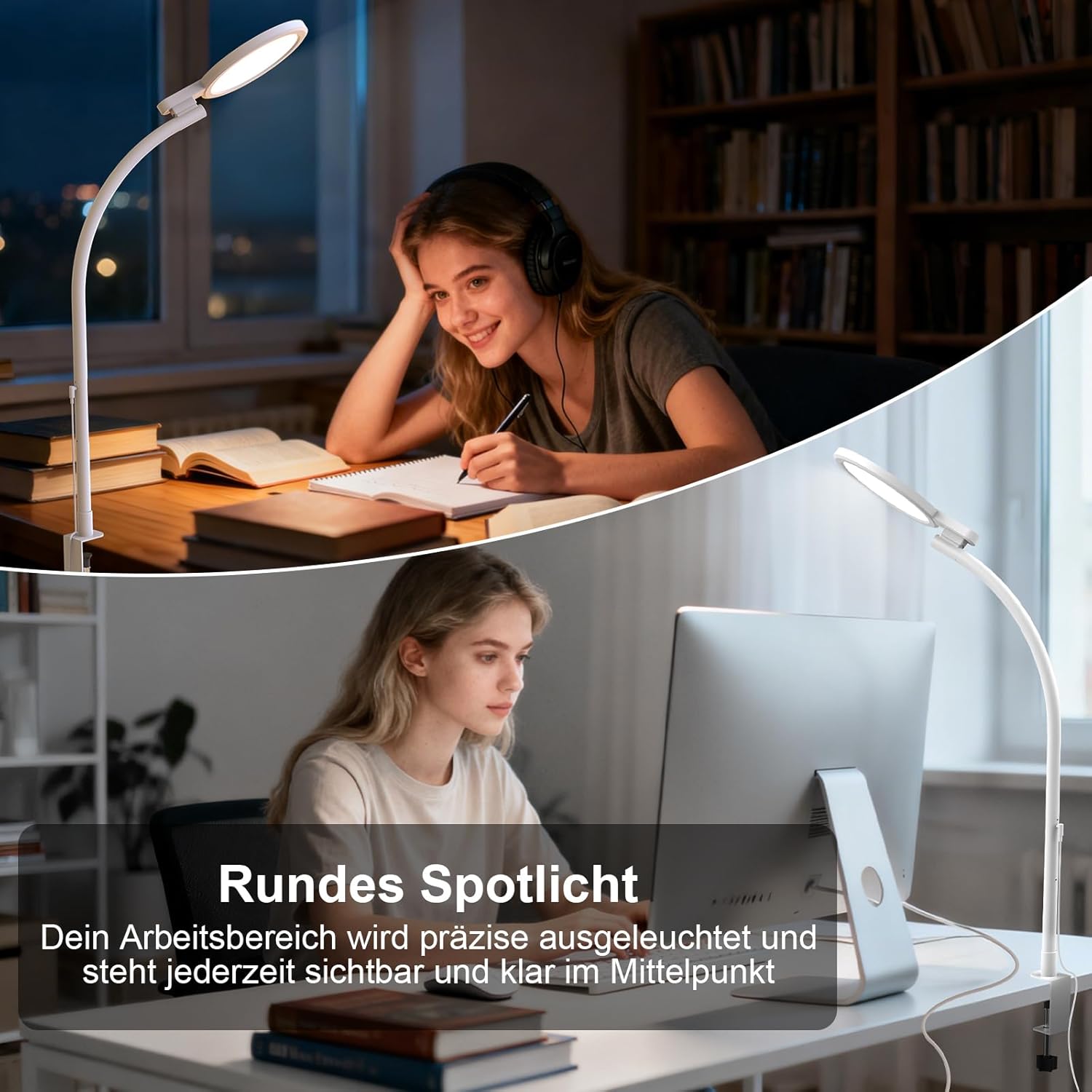 Tageslicht-Schreibtischlampe, verstellbare Schwanenhalslampe, 5 Farbtemperaturen und 5 Helligkeitsstufen, Tageslichtlampe, 10.000 Lux für Zuhause, Büro – Bild 6