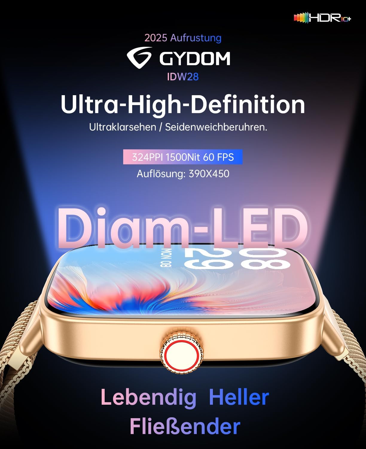 Gydom Damen Smartwatch mit Telefonfunktion 1,85 Zoll HD Metall Fitnessuhr Fitnesstracker Herzfrequenz/SpO2/Schlaf/IP68 Wasserdicht Sportuhr Schrittzähleruhr für Android iOS Roségold – Bild 5