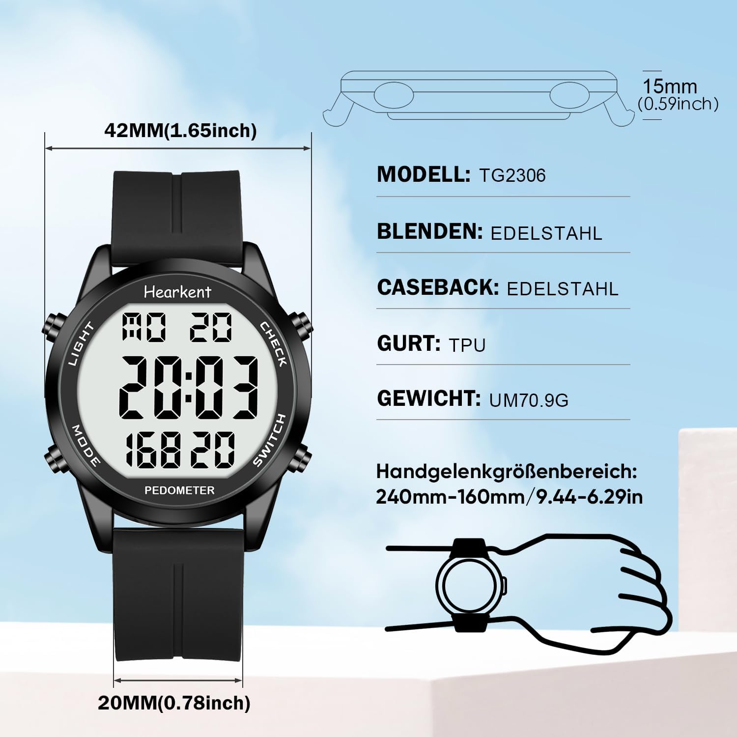 Schrittzähler Uhr Herren Ohne App und Handy,Großen Ziffern Digitaluhr,30M Wasserdicht,Fitness Tracker Fitnessuhr mit Schrittzähler Kalorienzähler – Bild 7