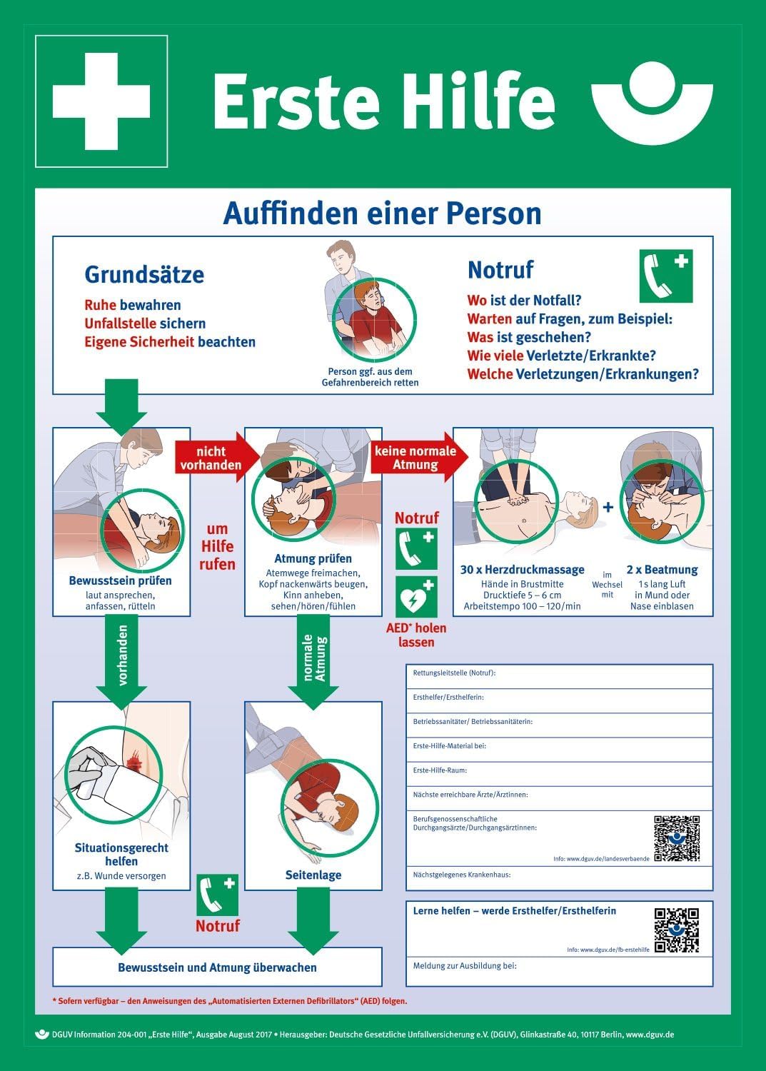 Erste-Hilfe-Hinweis-Poster/Schild – aus Hart-PVC, robust & wetterfest, aktuelle Version 2025, Erste-Hilfe-Anleitung nach DGUV – Bild 3