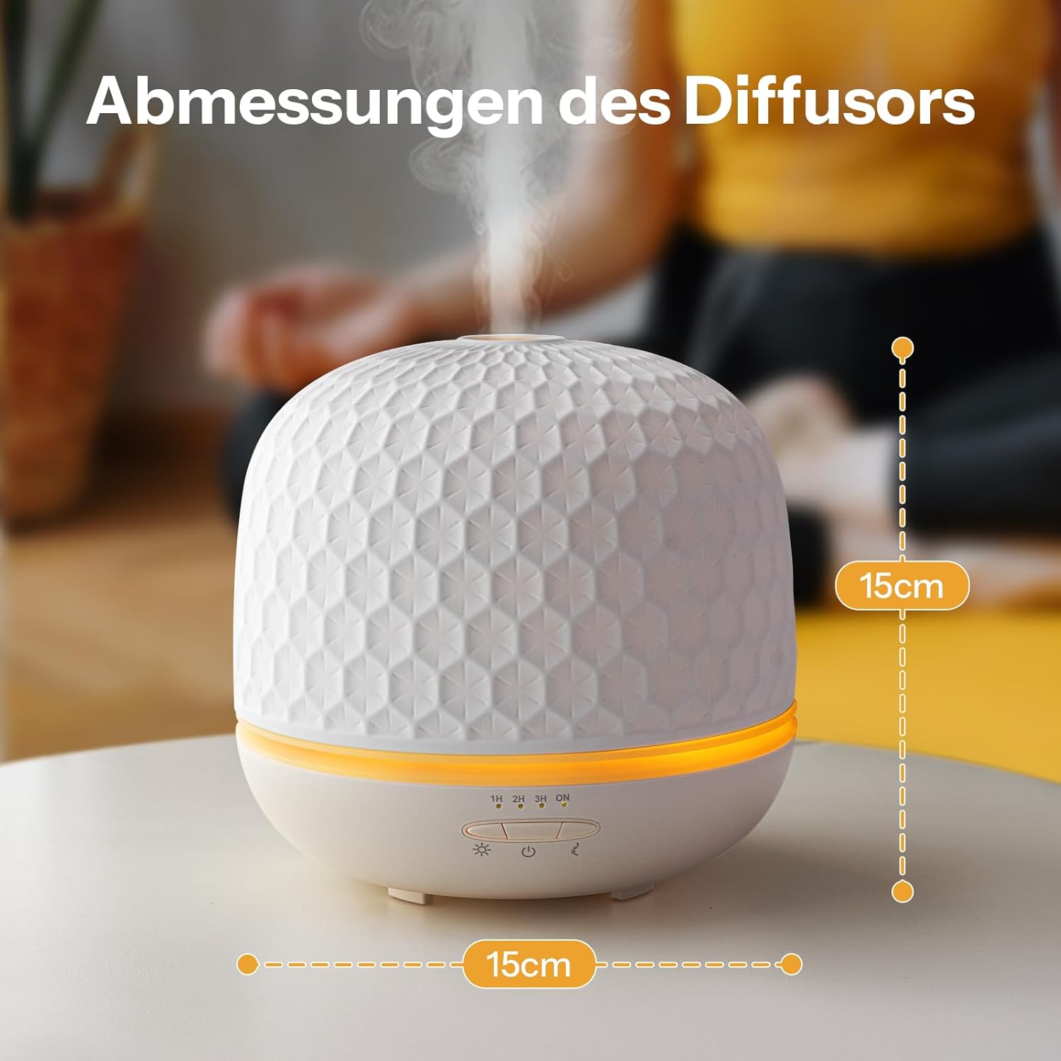 Aroma-Diffusor – 500 ml Keramik-Premium-Ultraschall-Luftbefeuchter-Diffusor für ätherische Öle, Timer-Einstellung und orangefarbenes Nachtlicht, BPA-freier Diffusor für Schlafzimmer, Wohnzimmer, Büro, Yoga (Textur) – Bild 7