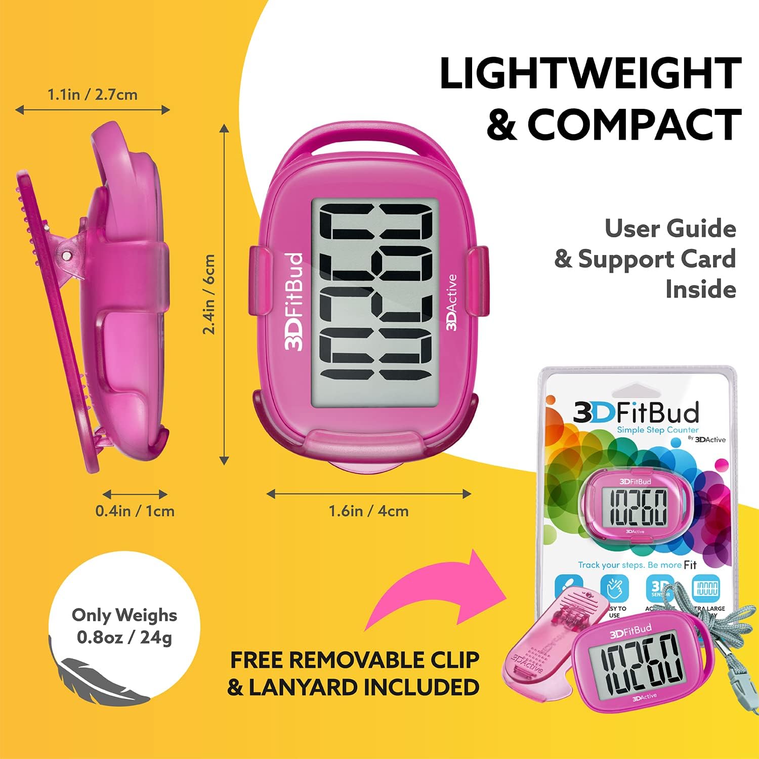 3DFitBud Easy Pedometer Walking 3D-Schrittzähler mit Clip und Trageband A420S – Bild 6