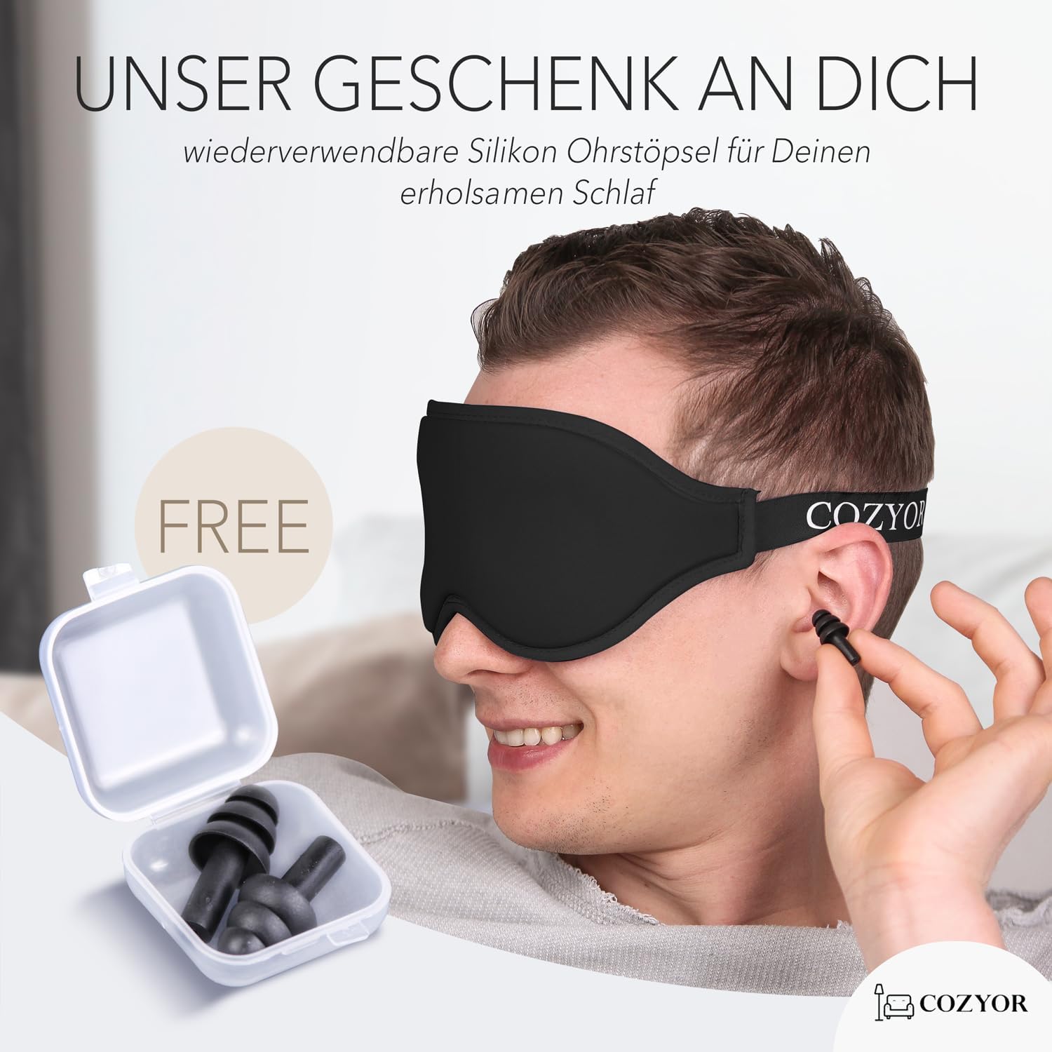 Schlafmaske mit 3D-Polsterung, 100 % dunkel, für Seitenschläfer, mit Silikon-Ohrstöpsel, Augenmaske weich für Flugzeug, Black Eclipse, Schlafmaske mit verstellbarem Gummiband für Erwachsene und Kinder – Bild 5