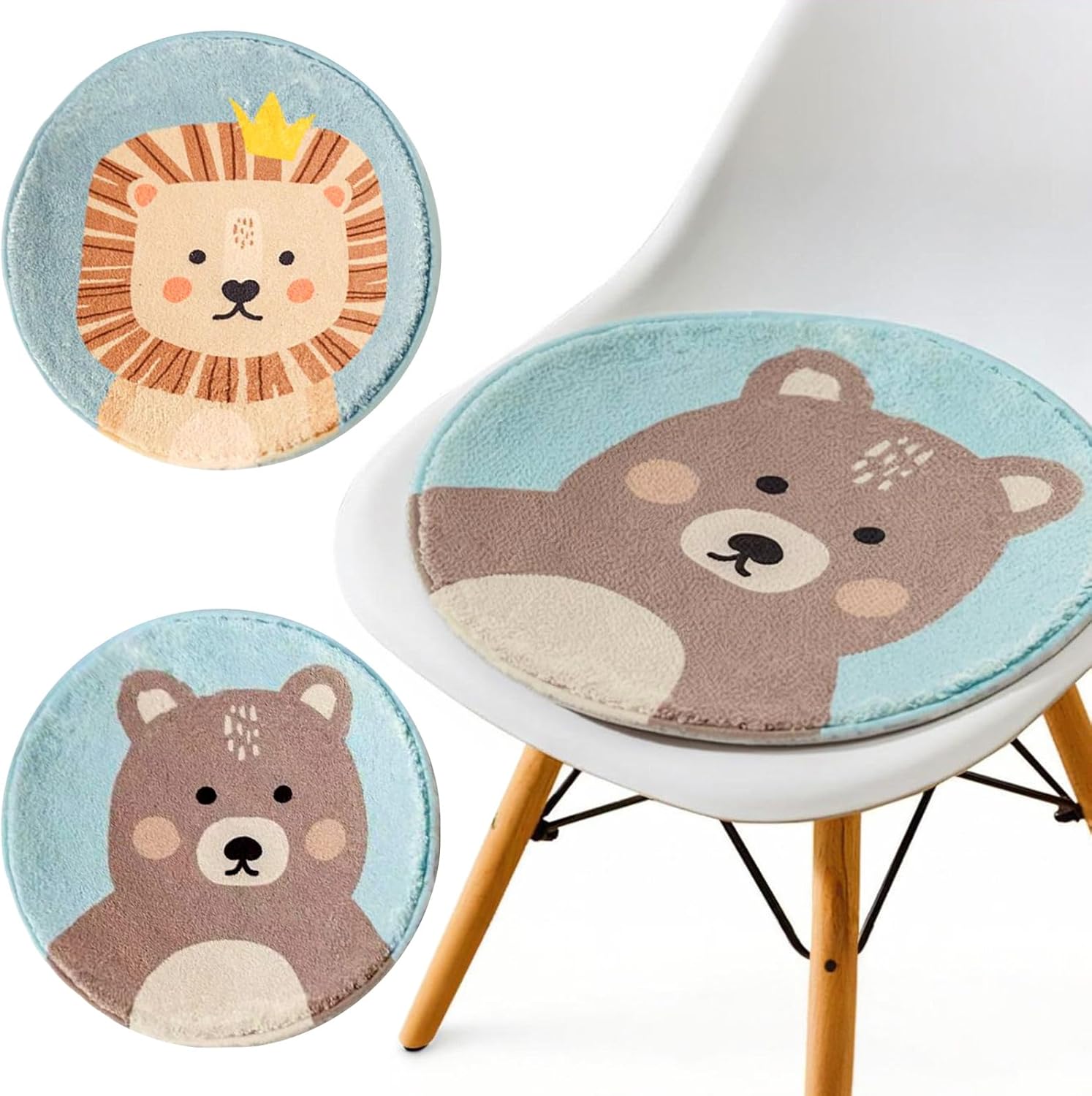 2er Set Kindersitzkissen, runde Stuhlkissen mit rutschfesten Einlagen, Bodenkissen, Tiersitzkissen, Stuhlkissen für drinnen und draußen, 30 x 30 cm (Standard)