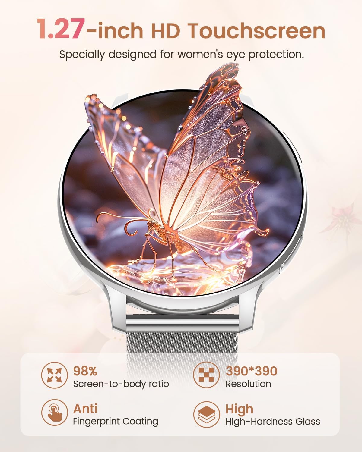 RUXINGX Damen Smartwatch, 1,27 Zoll Smartwatch rund mit Telefonfunktion, 24H SpO2 Herzfrequenzmesser, Fitnessuhr mit Schlafmonitor, 126 Sportmodi, Schrittzähler IP68 für iOS Android, Geschenkuhren für Damen, Silber – Bild 3