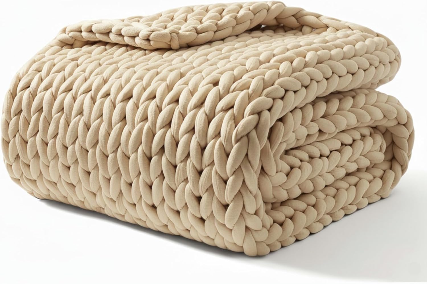 SIESTA Gewichtsdecke – Premium Grobstrick Beige (7 kg) – Atmungsaktive Therapiedecke gegen Stress & Schlafstörungen – 100 % RPET, nachhaltig, Öko-Tex & waschbar