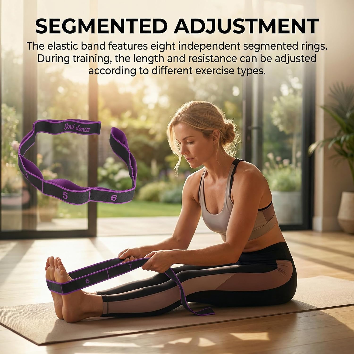 3er Pack Fitnessbänder, Yogagurt für Stretching & Widerstandstraining, elastisches Fitnessband mit 8 Schlaufen, Stretching Yogagurt in Rot, Rosa, Lila, für Pilates, Tanztraining, Gymnastik – Bild 3