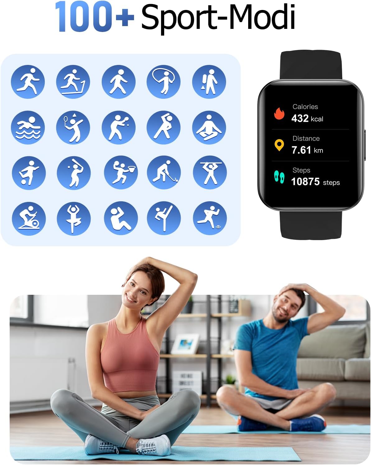 HUAKUA Smartwatch mit Telefonfunktion für Damen und Herren, über 100 Sportmodi, Fitnessuhr mit Herzfrequenzmesser, SpO2-Messung, Schlafüberwachung, Nachrichten für Android iOS – Bild 3