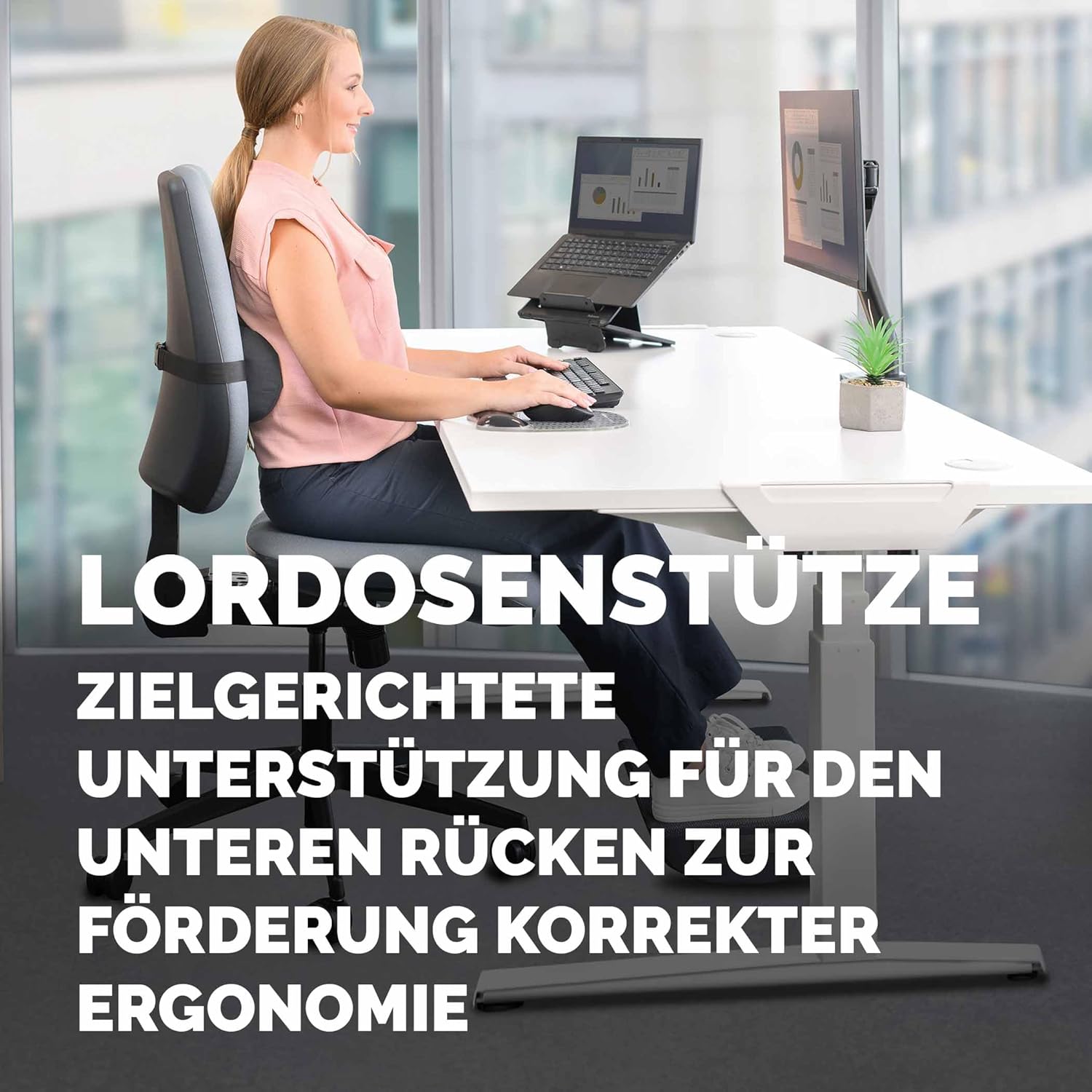 Fellowes Breyta Lendenkissen – ergonomische Rückenstütze, verstellbarer Gurt, kompakt und tragbar, umweltfreundliche Materialien, ideal für Büro und Zuhause – Bild 7