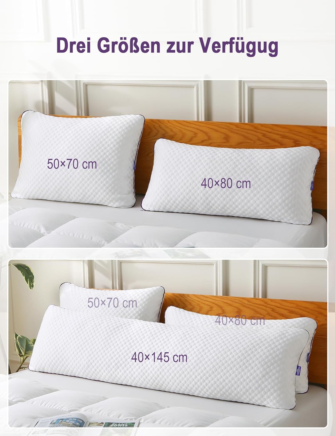 1 x Kissen 40 x 80 cm – ergonomisches Memory-Schaum-Kissen, höhenverstellbar mit Reißverschluss für alle Schlafpositionen und ganzjährige Nutzung – Bild 9