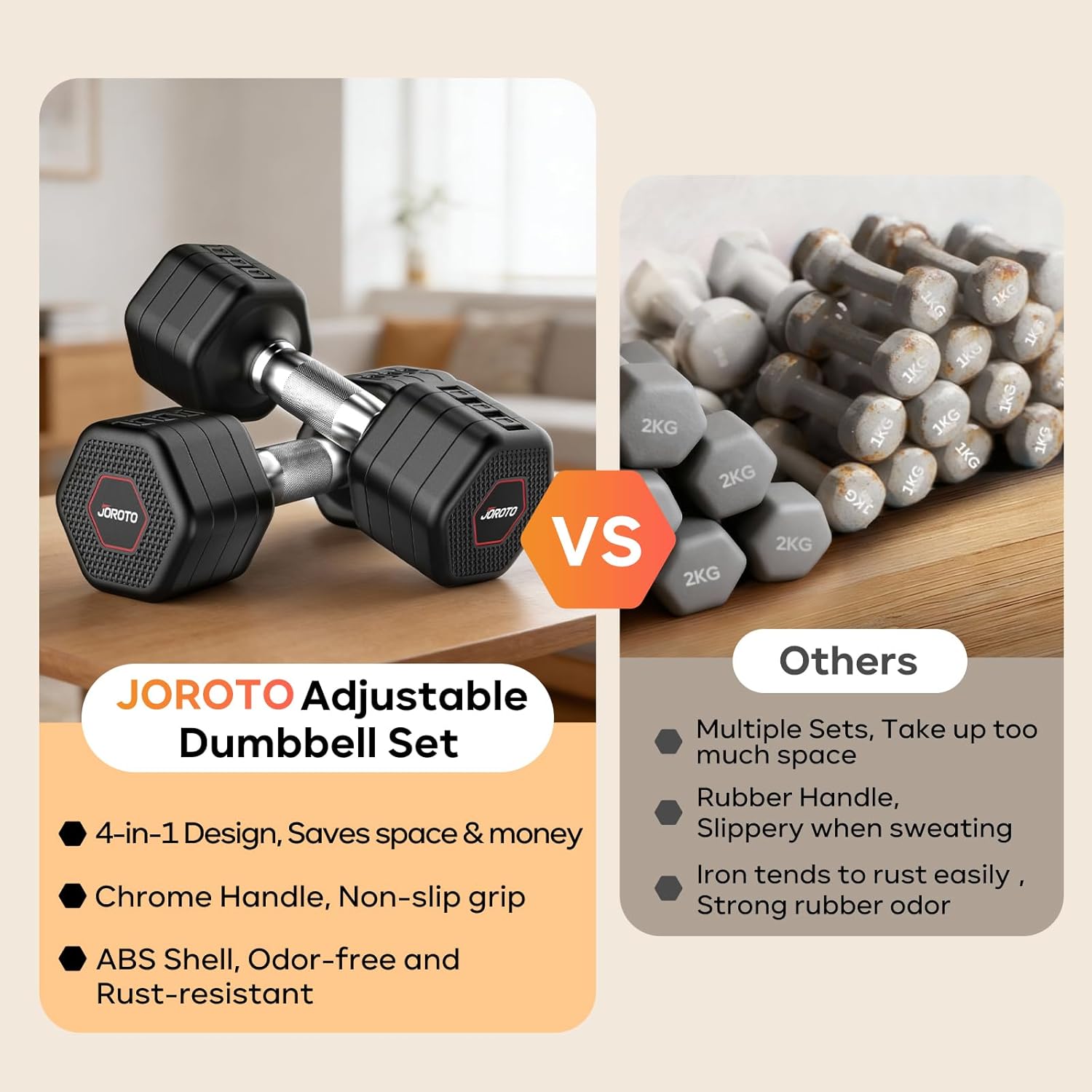 JOROTO Hanteln Set, 4-in-1 verstellbare Hanteln, 2er-Set, 2-5 kg, mit verchromtem rutschfestem Griff, geeignet für Männer und Frauen, für Krafttraining, Fitness und Heimtraining (schwarz) – Bild 5