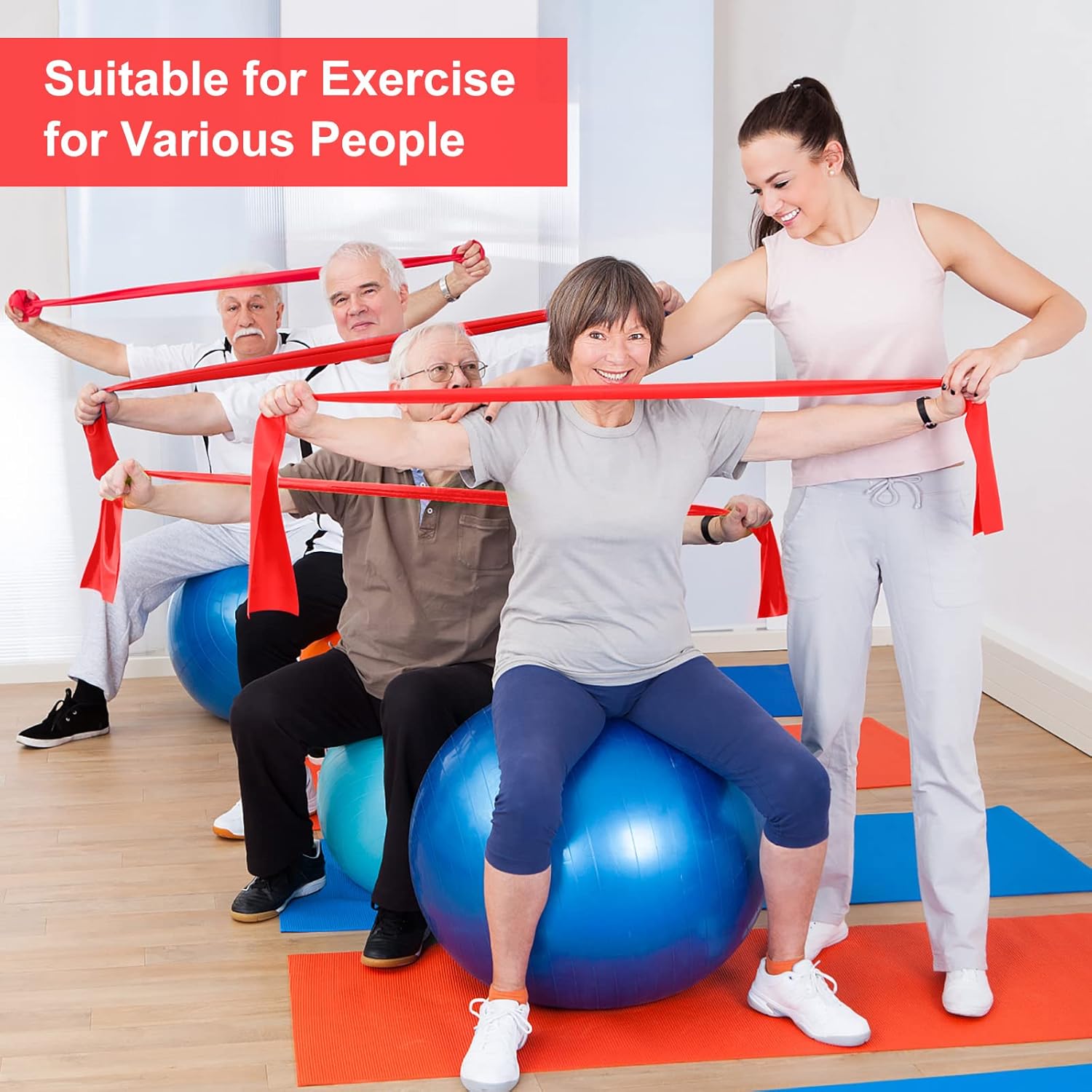 Fitnessbänder, Gymnastikband, 2 m lang, starke Widerstandsbänder, Fitnessbänder, ideal für Yoga, Pilates, Krafttraining, Fitnessband für Damen und Herren, mit Trainingsanleitung (rot) – Bild 5