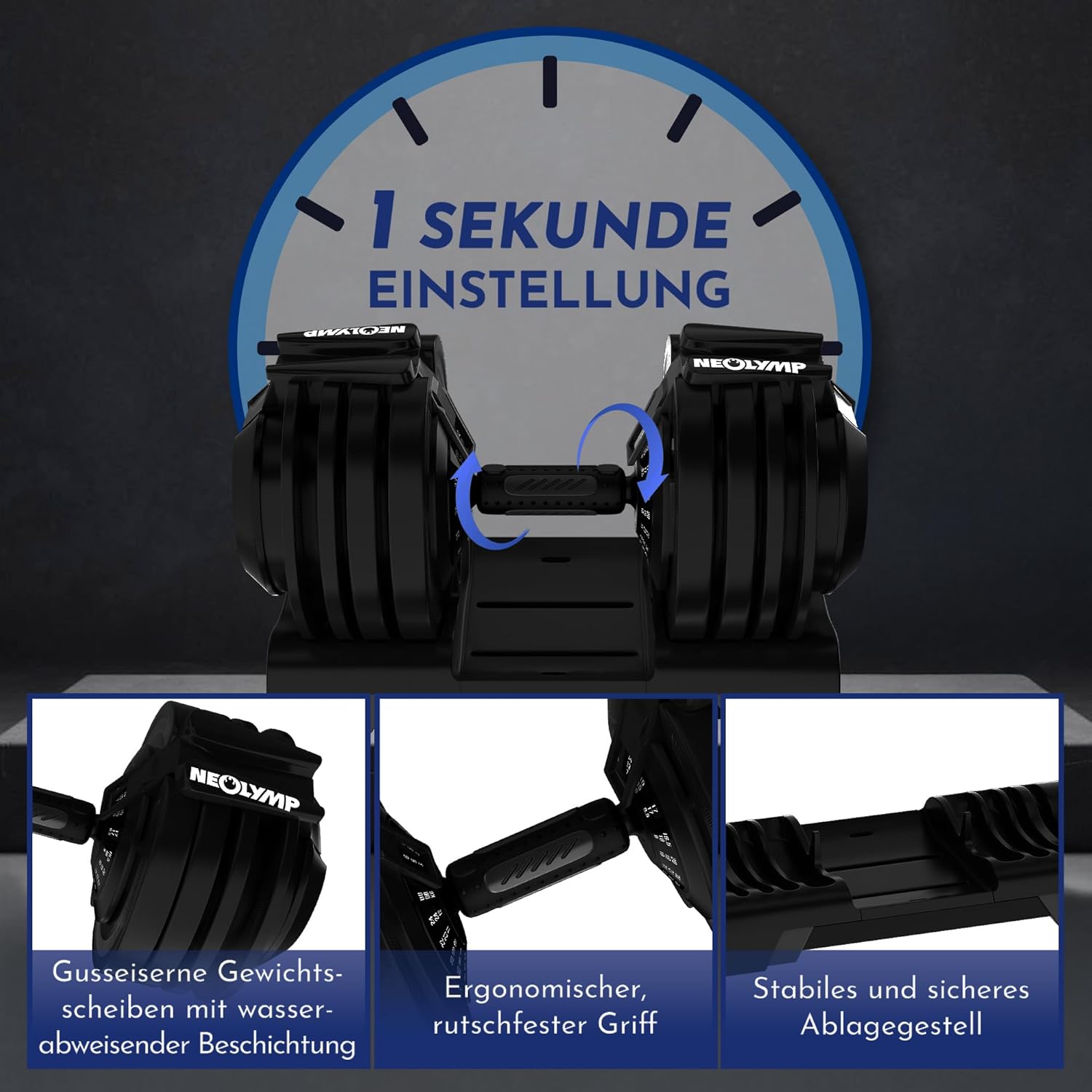 NEOLYMP Hantel verstellbar 40 kg – 12 Gewichtsstufen mit Drehgriff – Hantel ergonomisch, rutschfest und platzsparend – verstellbare Hanteln für Damen und Herren – Hanteln mit Gewichten – Bild 5
