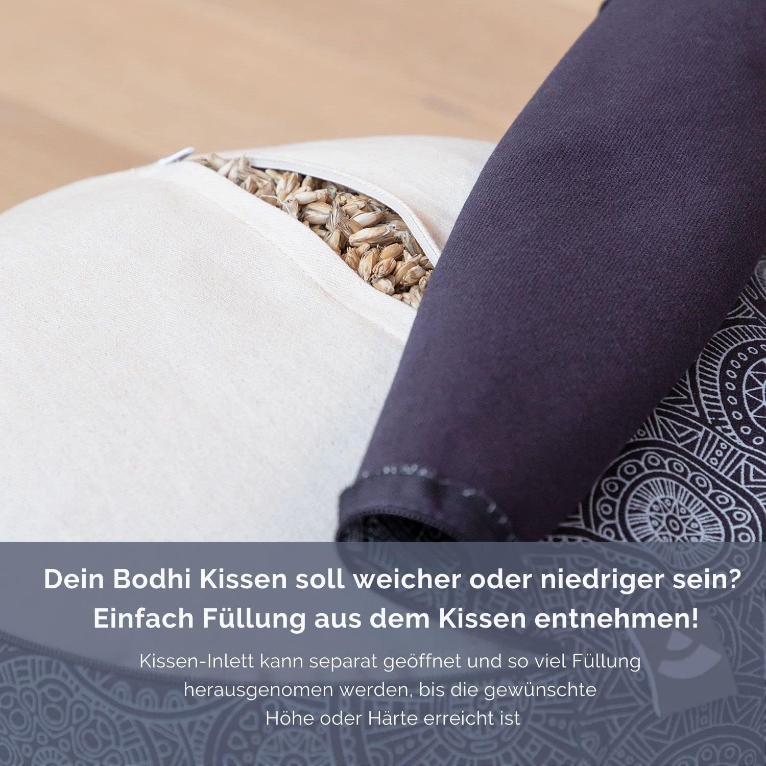 Rondo Maharaja Collection Meditationskissen mit abnehmbarem Baumwollbezug und Dinkel-Füllung, 32 x 17 cm, mit praktischer Trageschlaufe – Bild 5
