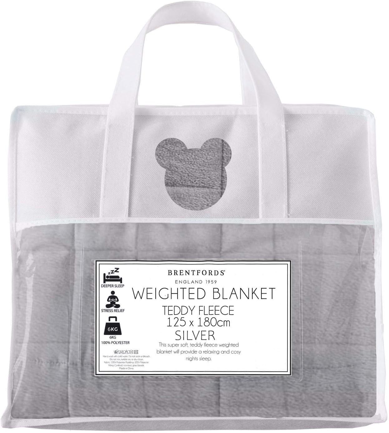 Brentfords Superweiche Teddy-Fleece-Decke für Erwachsene mit Mikro-Glasperlen, Schlaflosigkeit, Angst, Stressabbau, Silbergrau, 150 x 200 cm – 8 kg, BBWETEDSI02, 150 x 200cm, 8kg(17.6lb) – Bild 9
