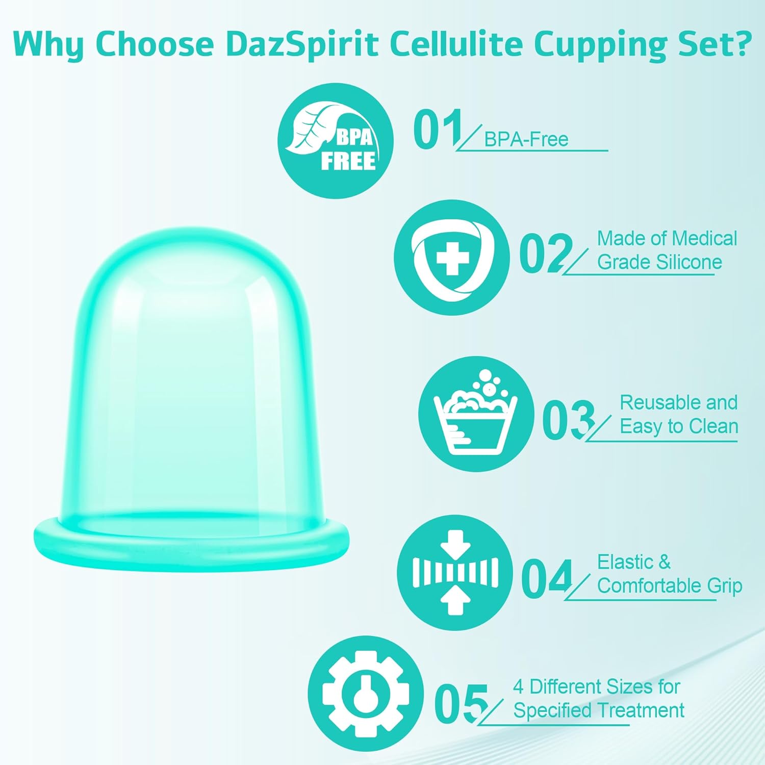 DazSpirit Schröpfgläser Silikon 4 Stück, Schröpfgläser Silikon Massagegerät Werkzeuge Set, Schröpfglas Cellulite gegen Verspannungen für Körper und Gesicht, Schröpfmassage (Grün) – Bild 3
