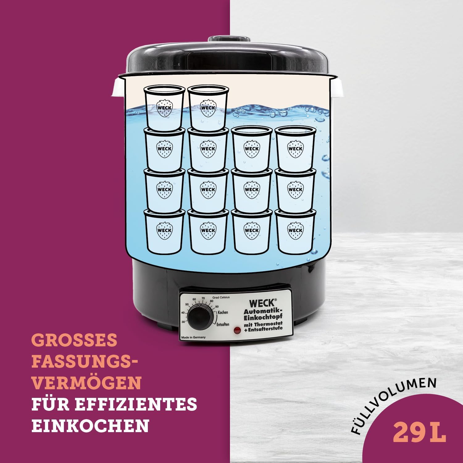 WECK WAT34 Einkochautomat aus Kunststoff mit Thermostat – 29L Einkochtopf, Glühweinkocher, Dampfentsafter, Einkochautomat – Made in Germany, hochwertig & vielseitig einsetzbar – Bild 4